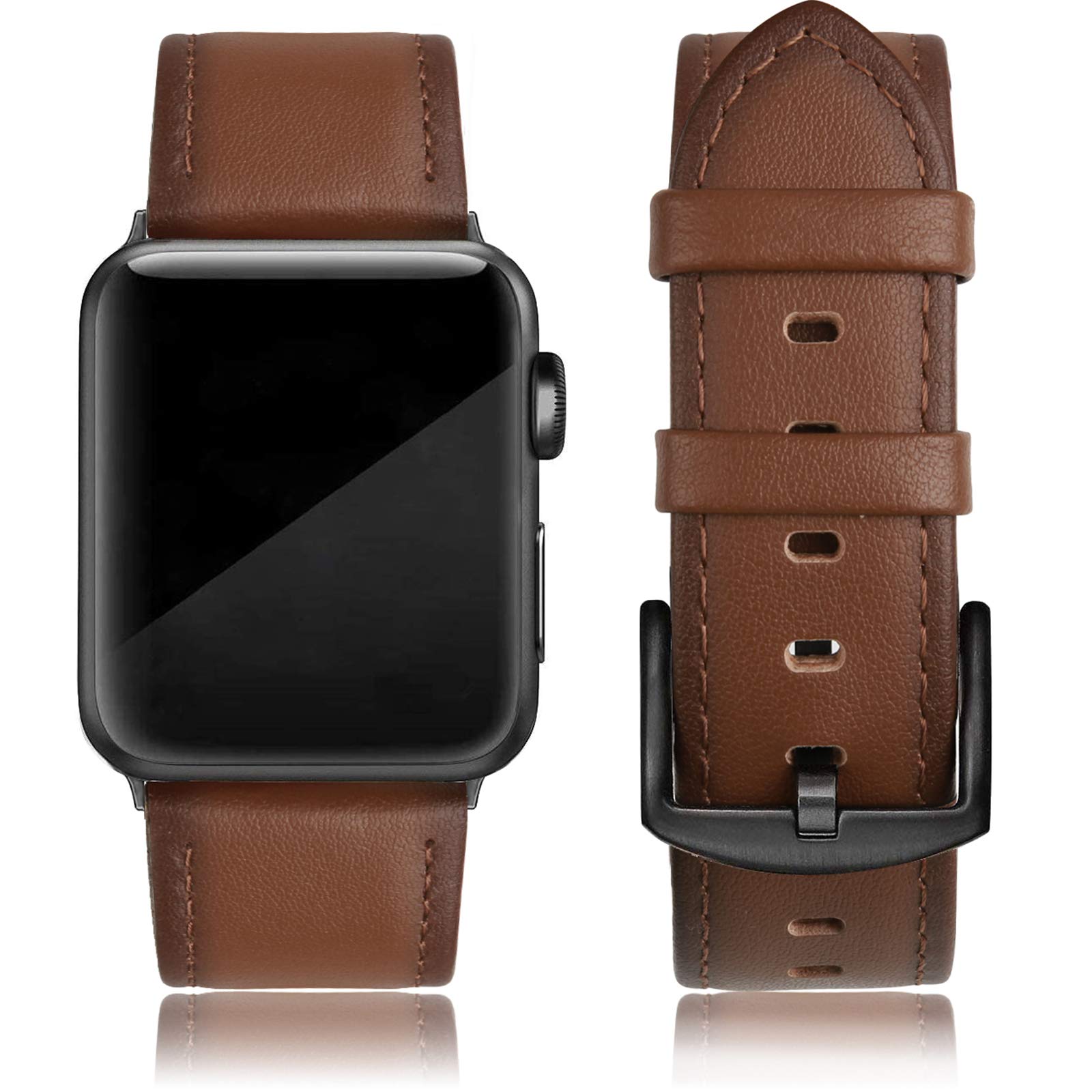 Premium Genuine Leather Apple Watch Bands for Men & Women - Compatible with Apple Watch Series 8/7/6/5/4/3/2/1 & SE (45mm 44mm 42mm) - Vintage Style Replacement Strap for Workout, Office & Casual Wear
