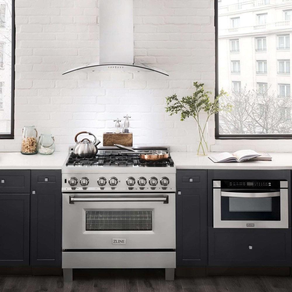 ZLINE KN4 Stainless Steel and Glass Convertible Wall Mount Range Hood - 36 Inch Kitchen Ventilation for Gas & Electric Stoves - Perfect for Modern & Farmhouse Style Kitchens