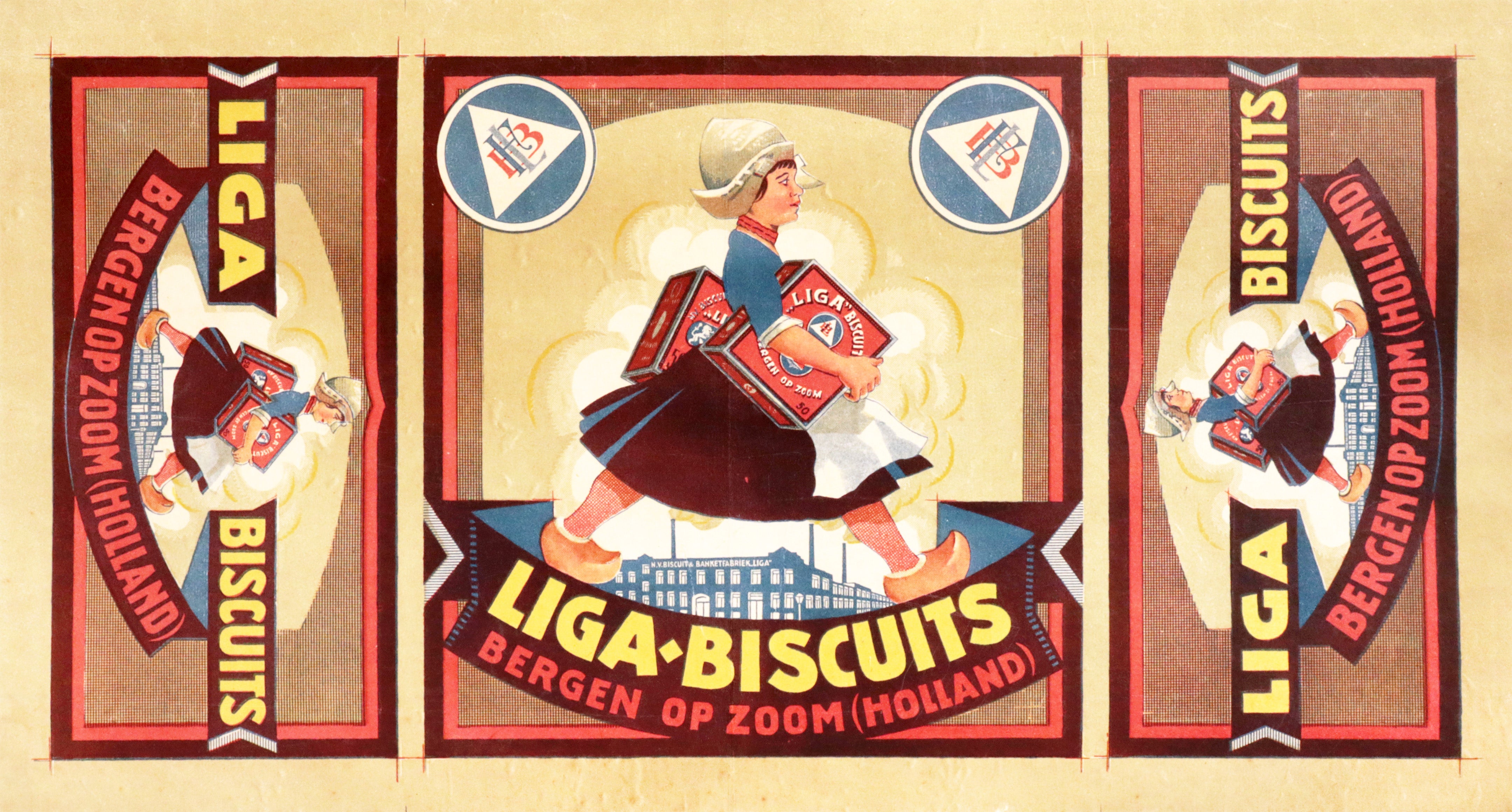 Vintage 1920 Dutch Art Deco Liga Biscuits Cookie Packaging - Bergen Op Zoom Holland Collectible - Perfect for Home Decor, Antique Display & Gift Giving