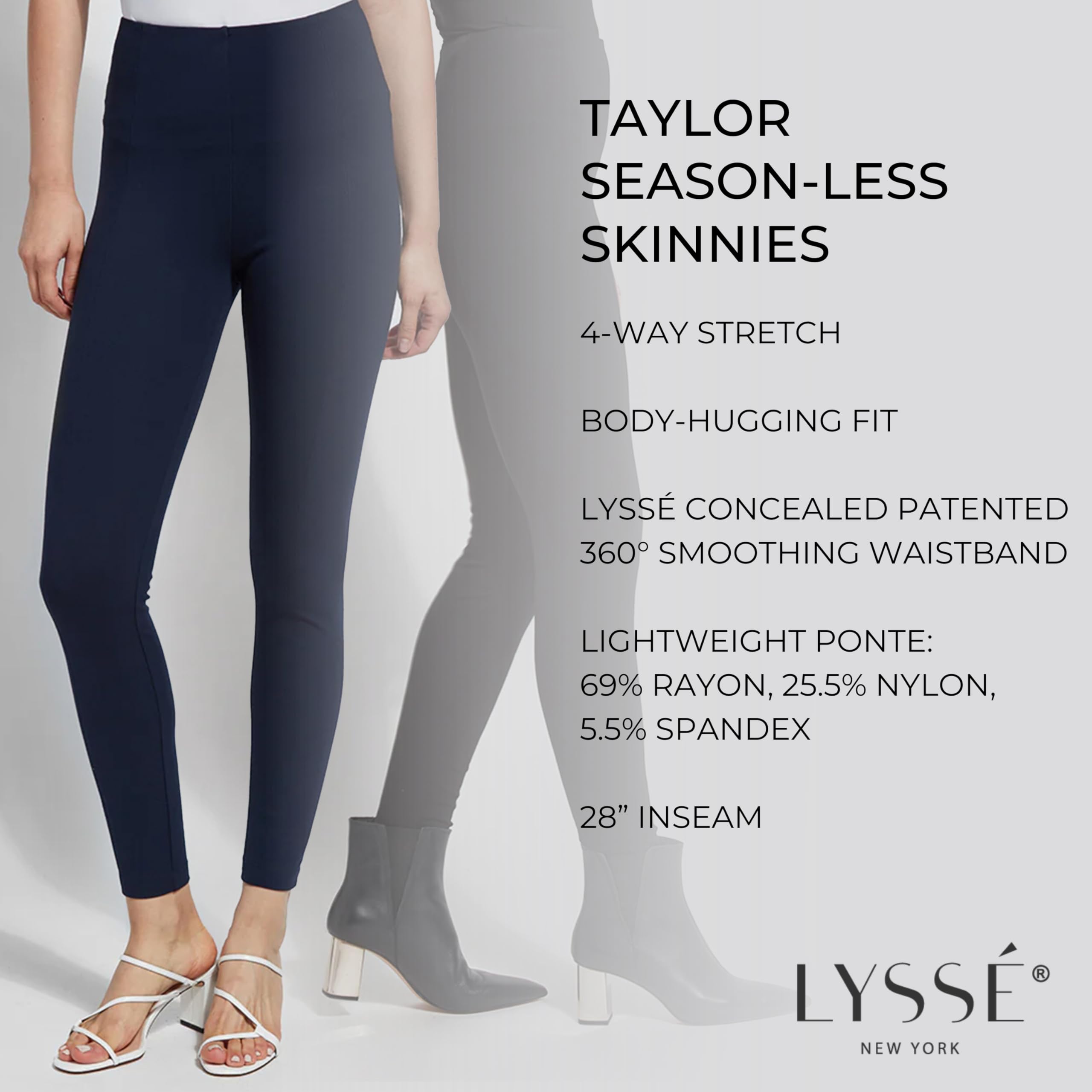 Lyssé Women's Taylor Seamed Lightweight Ponte Leggings - High Waisted Yoga Pants for Workout, Running & Lounge Wear