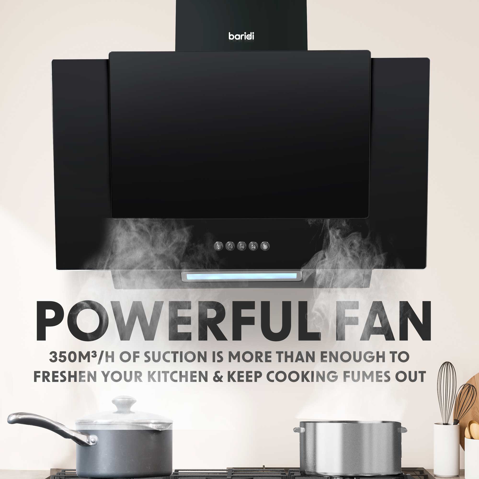 Baridi 4-Zone Ceramic Induction Cooktop with 5-Function Fan Assisted Oven & Angled Cooker Hood Bundle DH186 - Perfect for Modern Kitchens & Home Cooking Enthusiasts