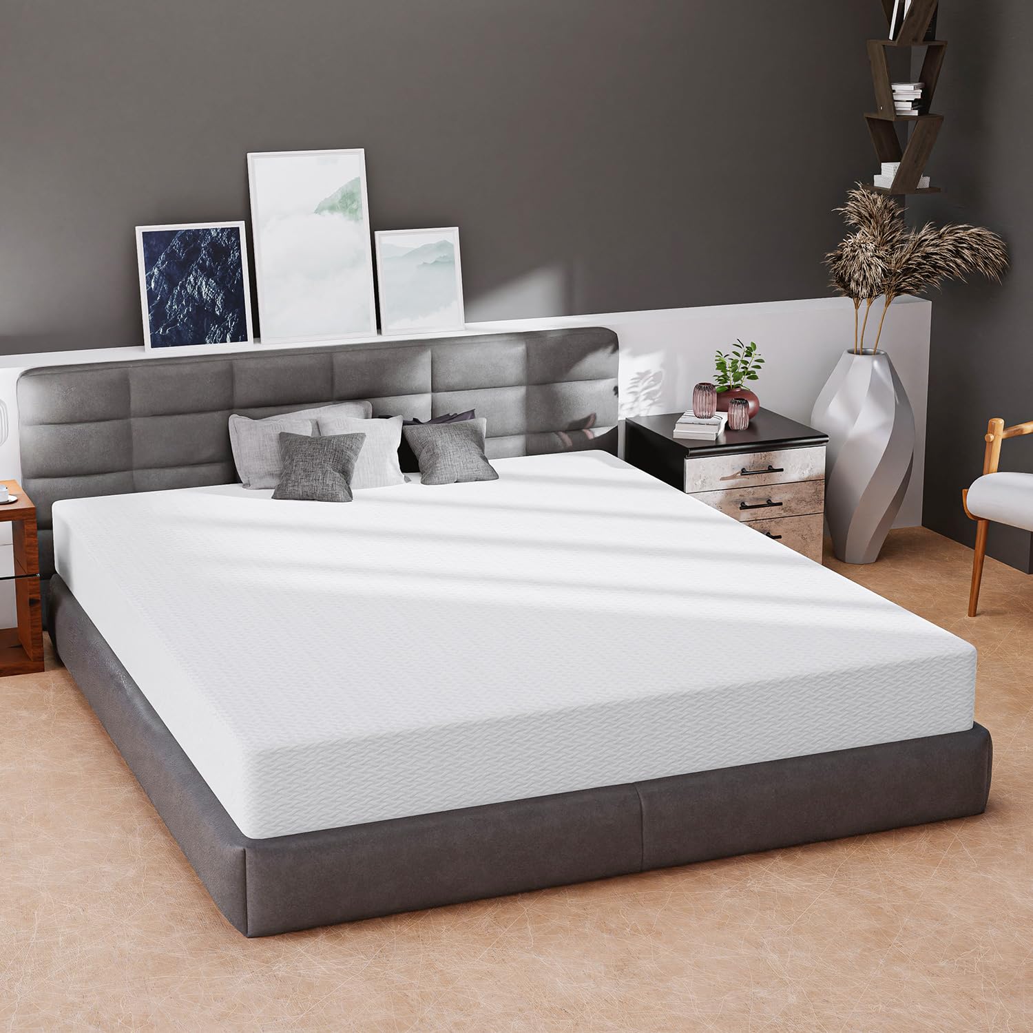 FDW 5/6/8/10/12 Inch Green Tea Memory Foam Mattress with Cooling Gel - Medium Firm CertiPUR-US Certified Bed-in-a-Box for Pressure Relief & Temperature Regulation - Perfect for Hot Sleepers, Back Pain Relief & Guest Rooms (White)