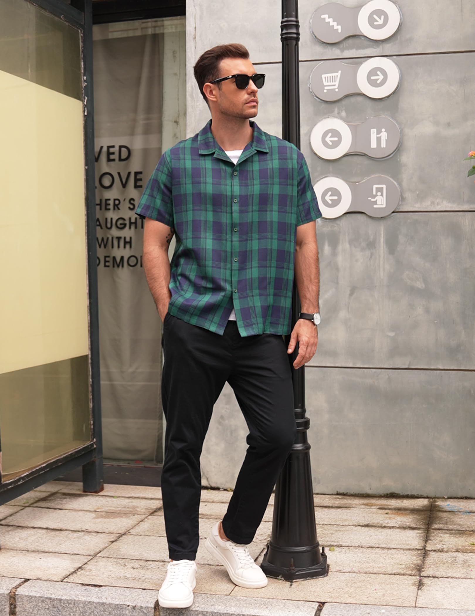 COOFANDY Men's Casual Short Sleeve Plaid Button Down Shirt - 75% Cotton Breathable Work Shirt for Office, Outdoor & Summer Wear