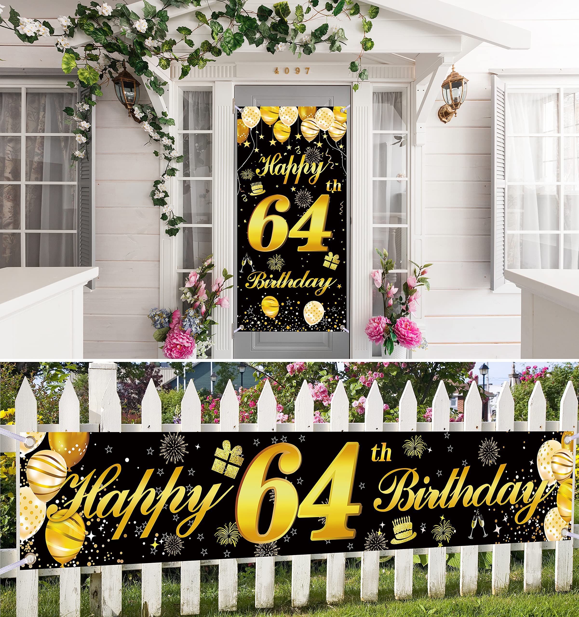 64th Happy Birthday Banner for Men - Large Birthday Party Decorations, Door Sign & Backdrop - Perfect for Milestone Celebrations, Surprise Parties & Photo Booths