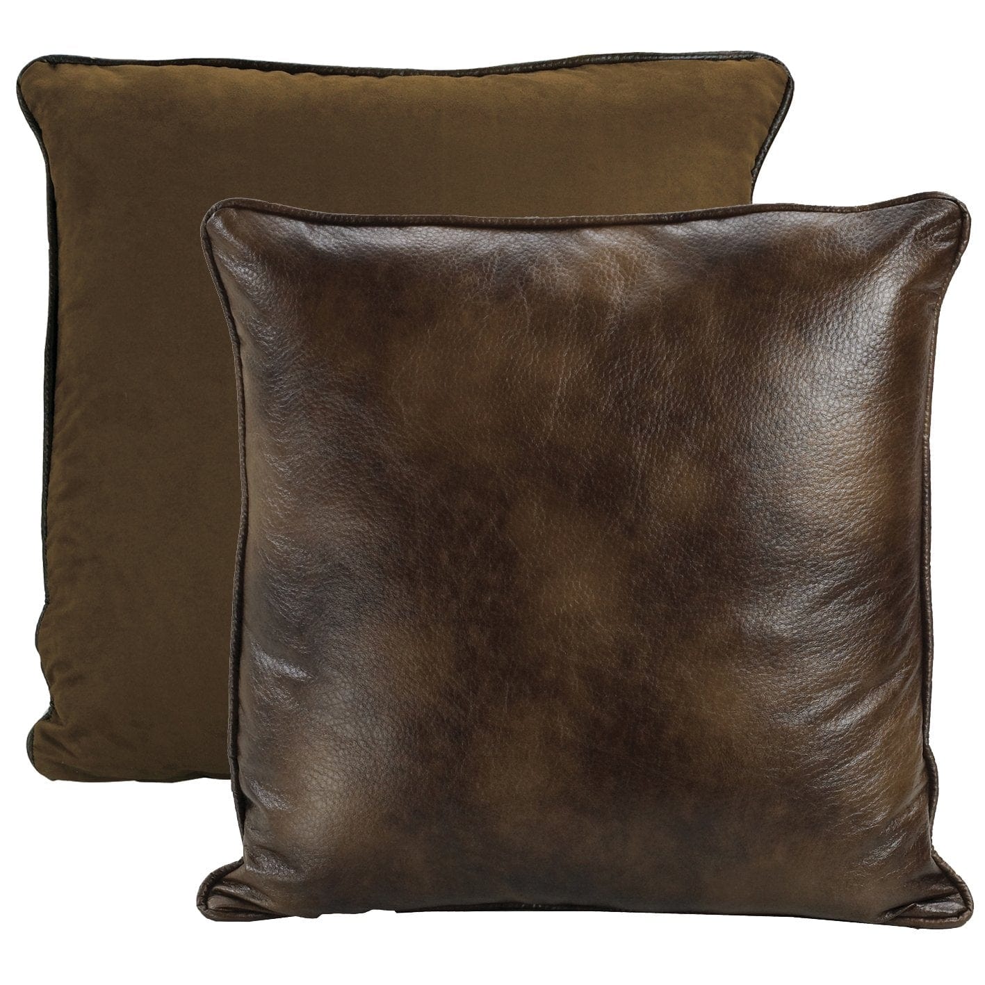 Brown Faux Leather Reversible Euro Sham Pillow Cover - 26x26 Inch Decorative Pillowcase for Sofa, Bed, Couch - Luxury Vegan Leather Home Decor Accent