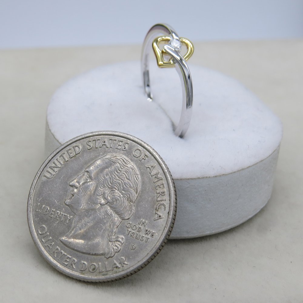 0.06 Cttw Round White Diamond Heart Promise Ring for Women - 10K White & Yellow Gold - Elegant Gift for Anniversary, Engagement, or Valentine's Day