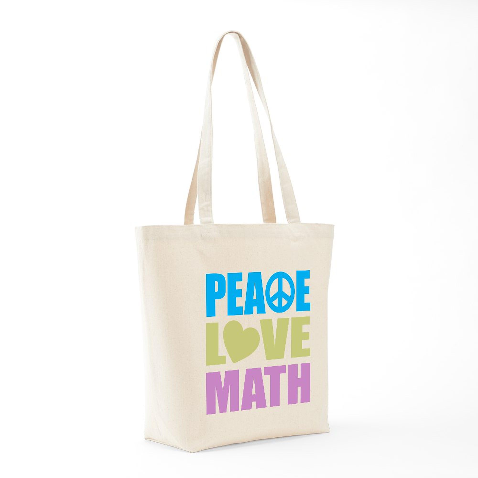 Peace Love Math Tote Bag - Natural Canvas Reusable Shopping Bag for School, Groceries & Beach | Eco-Friendly Cotton Tote with Math Design