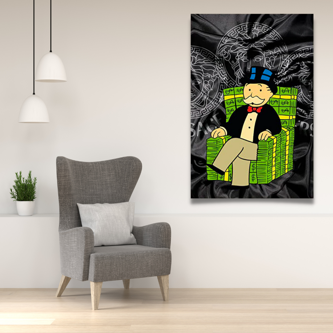Alec Monopoly Millionaire on Dollars Canvas Print - Pop Art Wall Decor for Living Room, Office & Gaming Room
