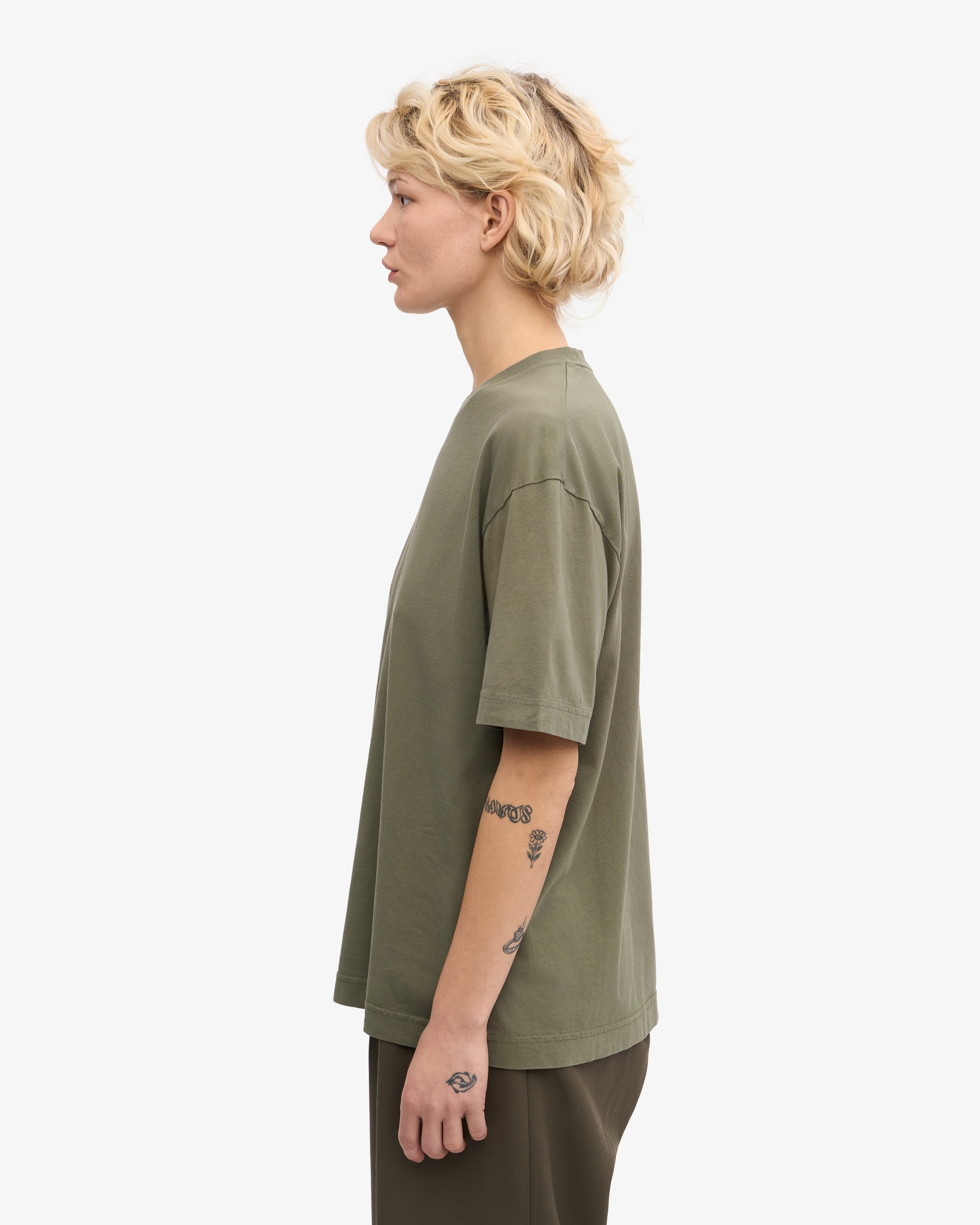 Oversized Organic Cotton T-Shirt for Women - Soft & Comfortable Dusty Olive Green Tee - Perfect for Casual Wear, Lounge, and Everyday Outfits