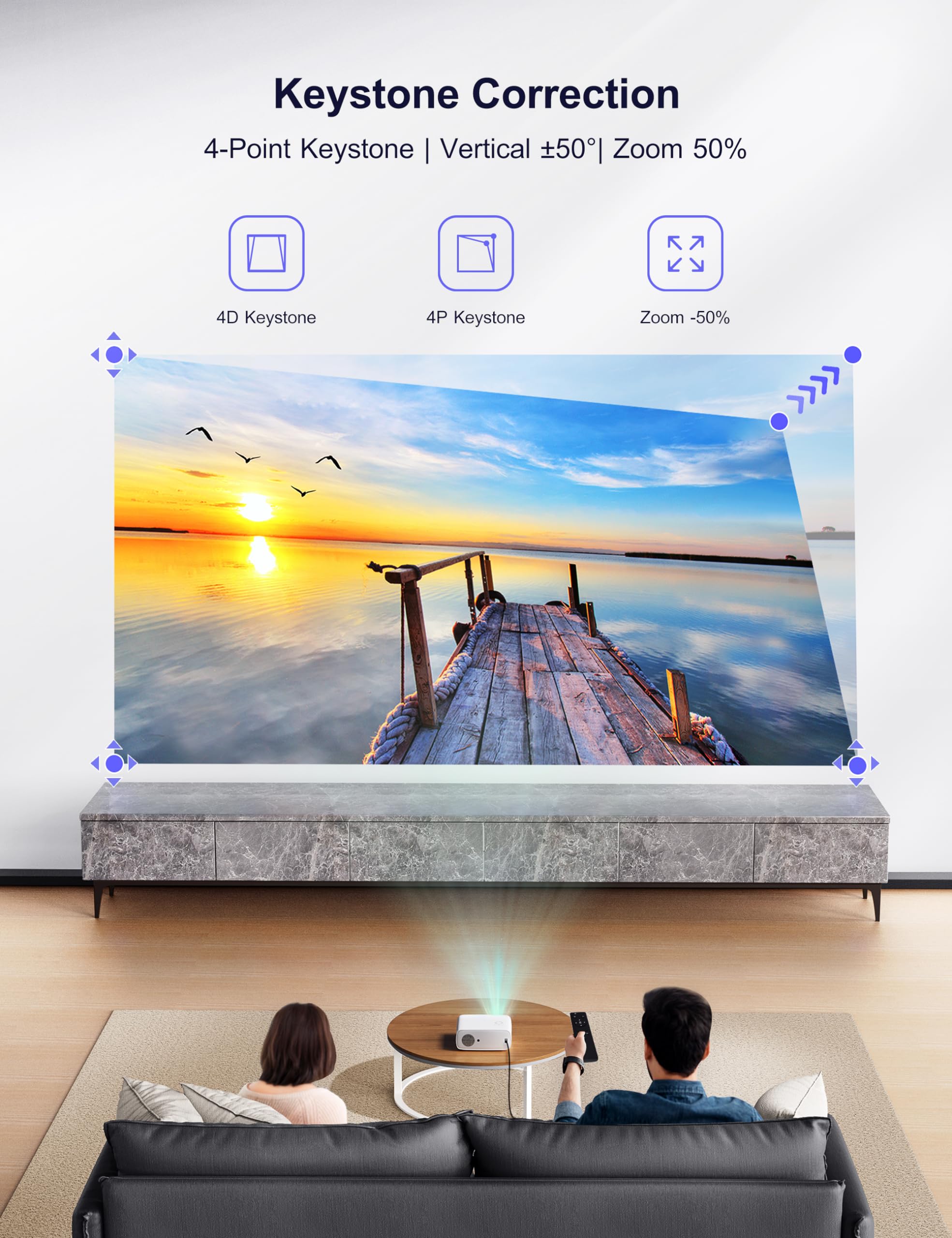 WiMiUS 24000 Lumen WiFi 6 Bluetooth Projector - 1080p Full HD, 4K Supported with 6D/4P Keystone & 50% Zoom - Portable Home Theater for Movies, Gaming & Presentations - Compatible with iOS, Android, TV Stick, PS5 - Perfect for Indoor & Outdoor Entertainment