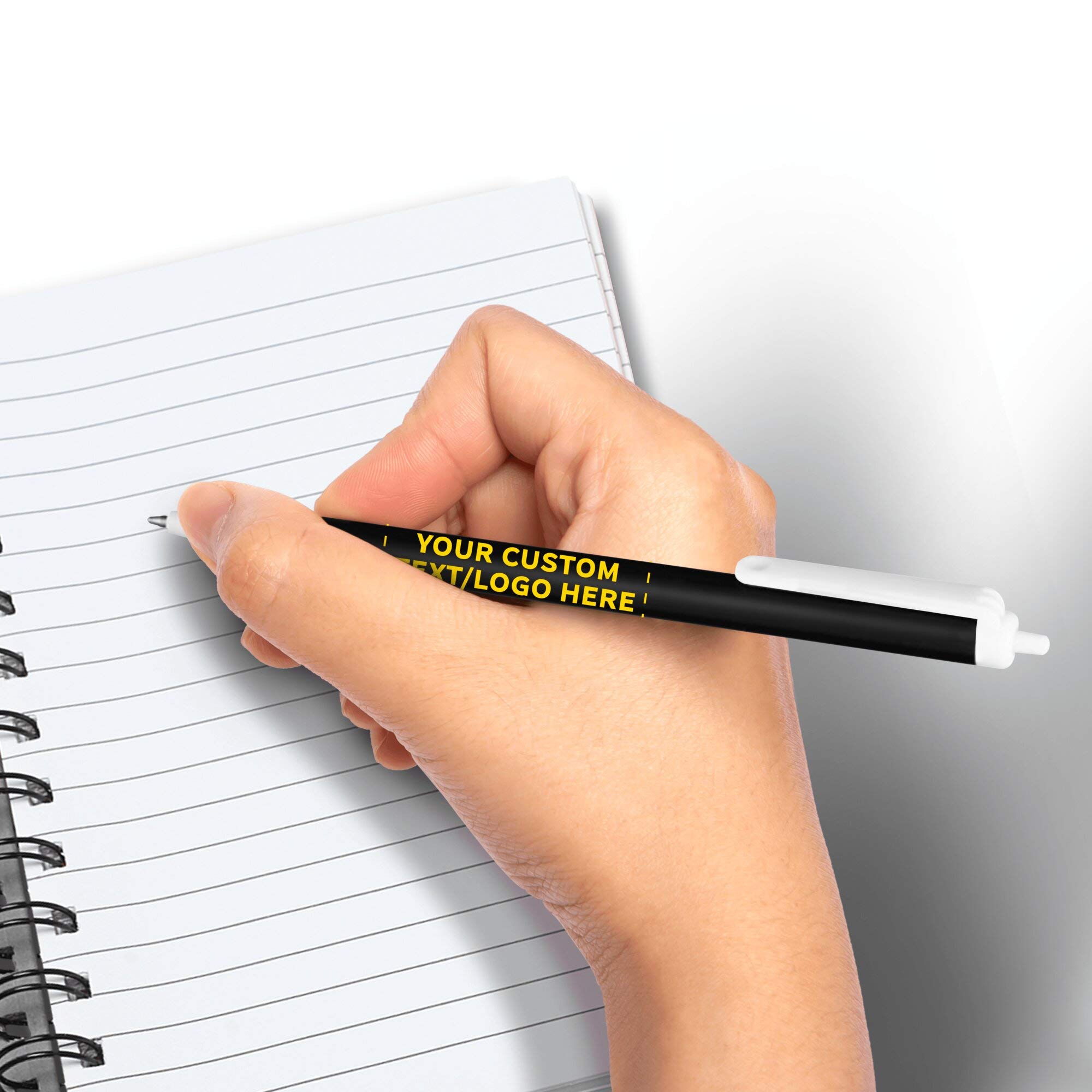 50 Pack Retractable Pens with Custom Text & Logo - Slim Barrel Black Ink Pens for Office, School, Business Promotions - Bulk Promotional Pens for Corporate Gifts, Events & Branding