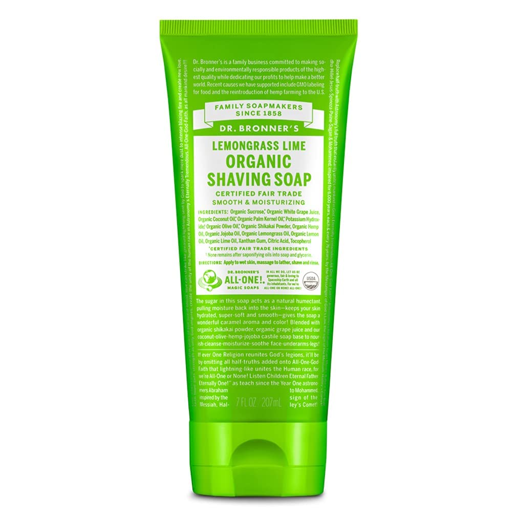 Organic Dr. Bronner's Lime Shaving Soap - All-Natural Vegan Shave Cream for Sensitive Skin | Perfect for Men's Wet Shaving & Travel Grooming Kits