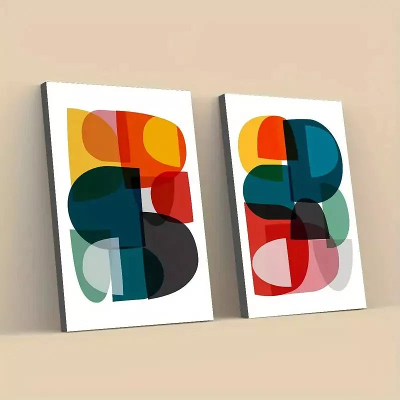 2 Piece Abstract Geometric Modern Art Framed Wall Decor - 50x75cm High Quality Canvas Print | Australian Made | Ready to Hang - Perfect for Living Room, Bedroom & Office Decor