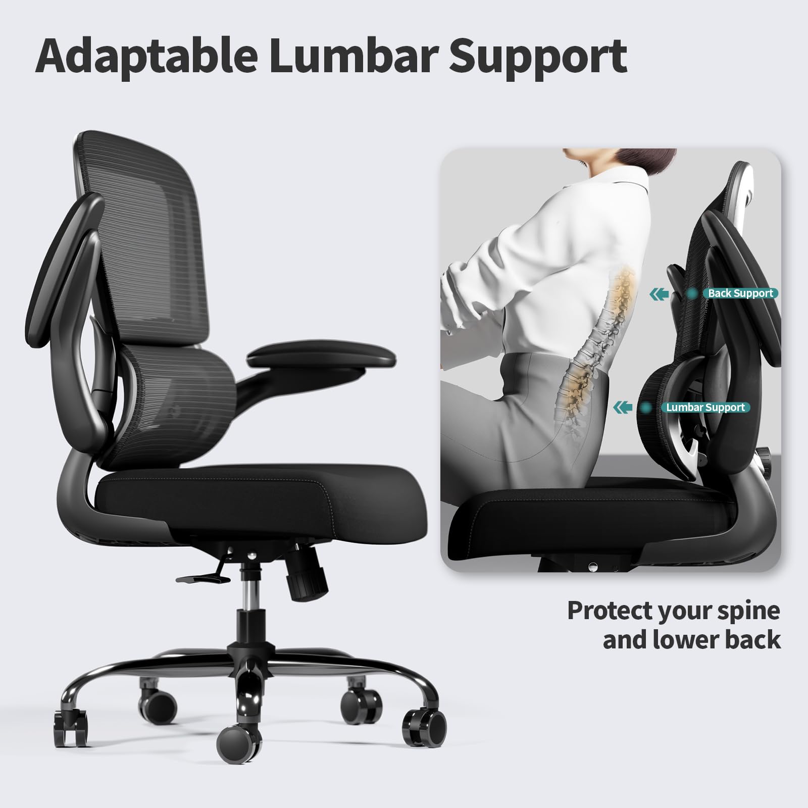 Ergonomic Office Chair with Adjustable Lumbar Support - Mesh Back Computer Desk Chair for Home & Executive Office - Comfortable Task Chair with Breathable Mesh Design (Black) - Perfect for Long Work Hours, Gaming, and Remote Work Setup
