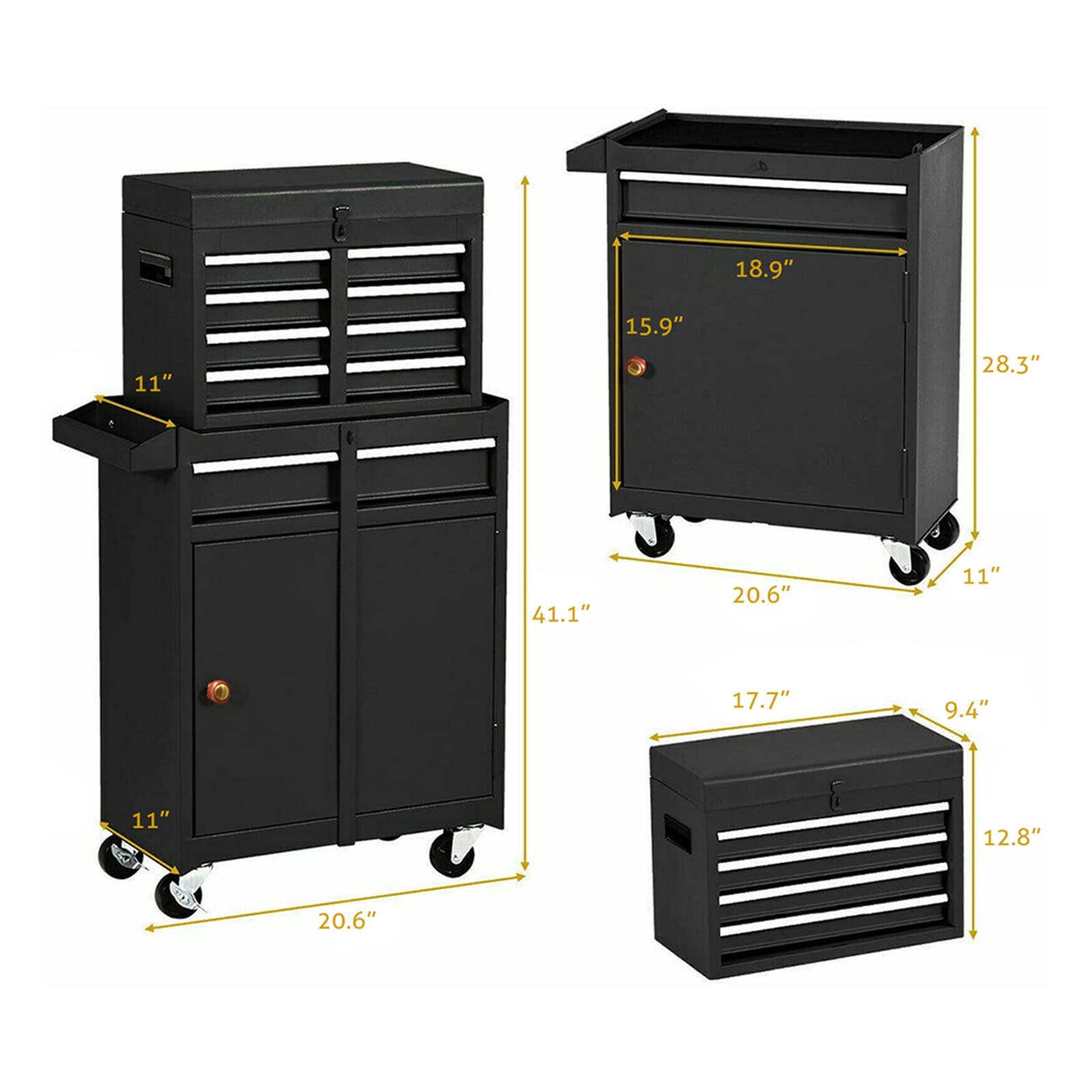 5-Drawer Rolling Tool Chest & Cabinet - Heavy Duty Garage Storage Organizer with Wheels & Lock, Portable Detachable Tool Box for Workshop, Warehouse, Auto Repair & Home DIY (Black)