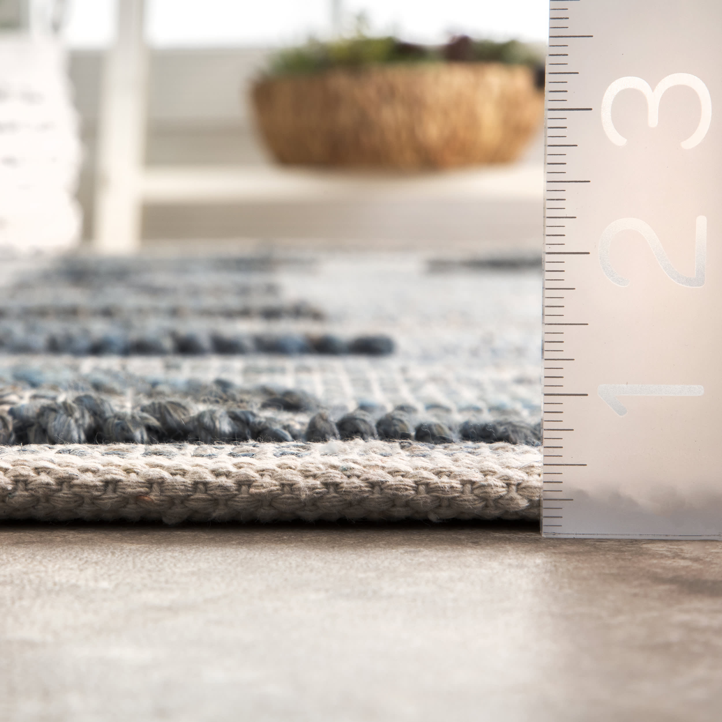 Blue Geometric Flatwoven Jute Rug - Eco-Friendly Natural Fiber Floor Mat for Living Room, Bedroom & Boho Home Decor