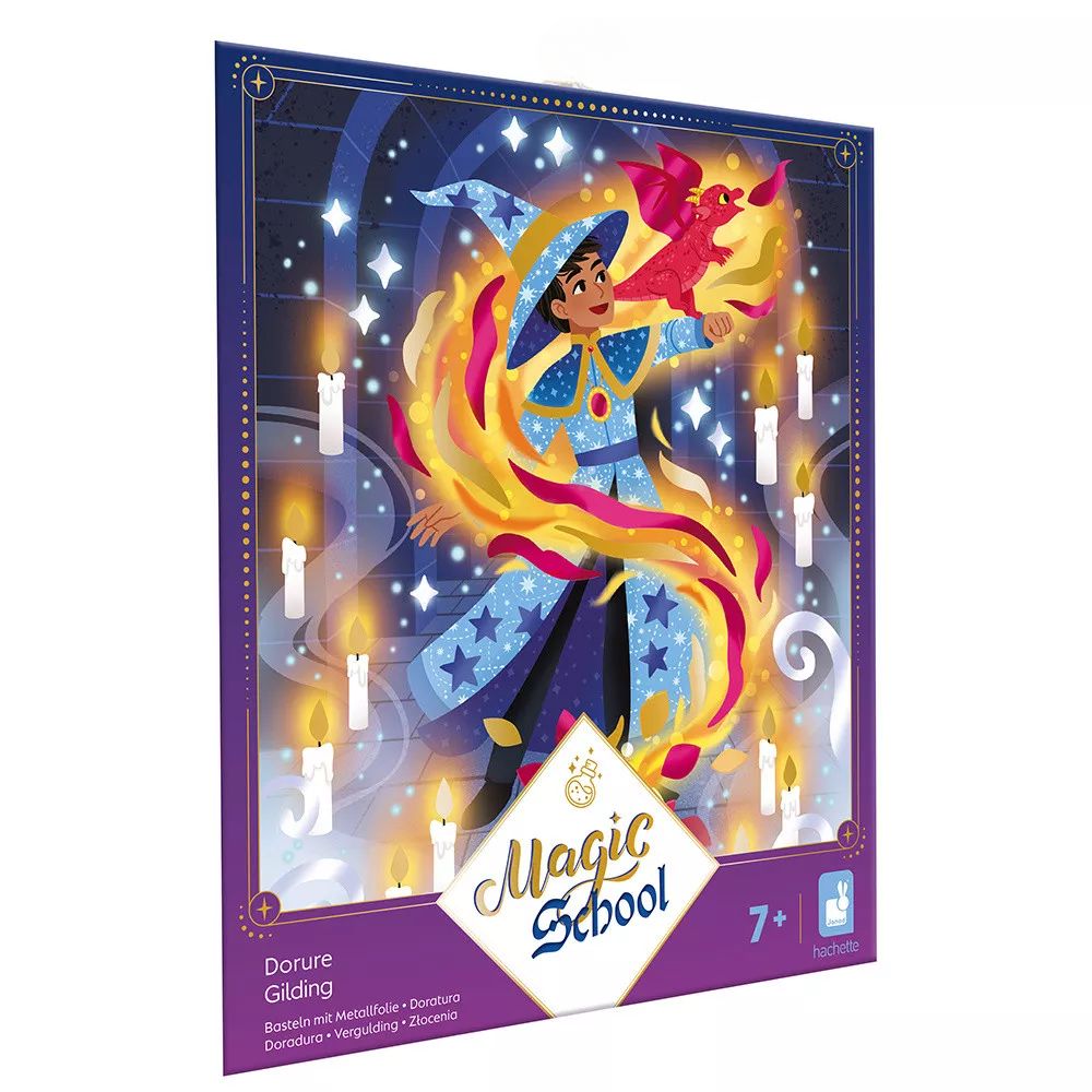 Janod Magic School Foil Art Kit - Creative DIY Craft for Kids Ages 6-12 - Sparkling Foil Stickers & Activity Book - Perfect for Birthday Gifts, Classroom Projects & Arts and Crafts Time