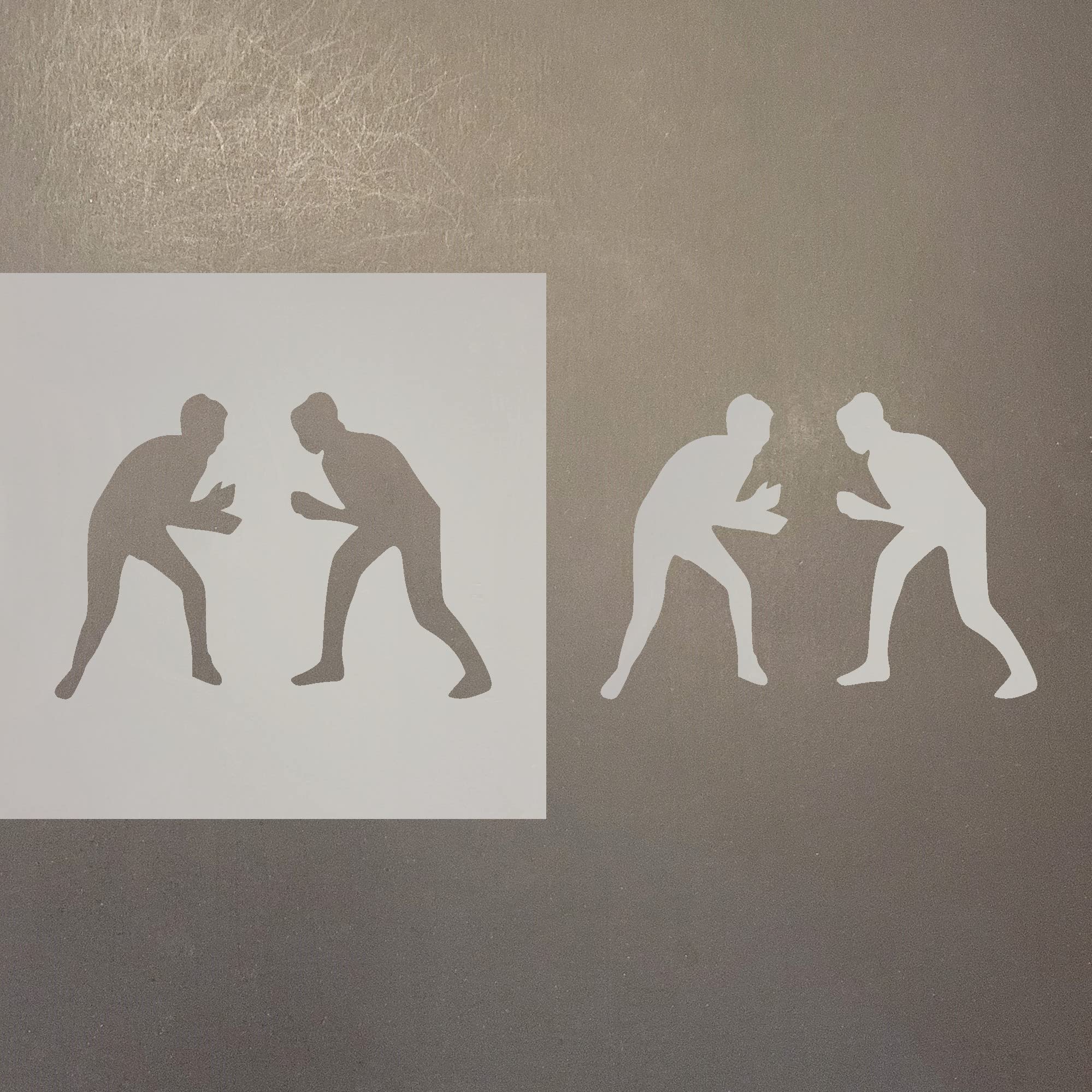 4 Inch Wrestlers Reusable Mylar Stencil for DIY Art & Craft Projects - Perfect for T-Shirts, Canvas Painting, and Home Decor