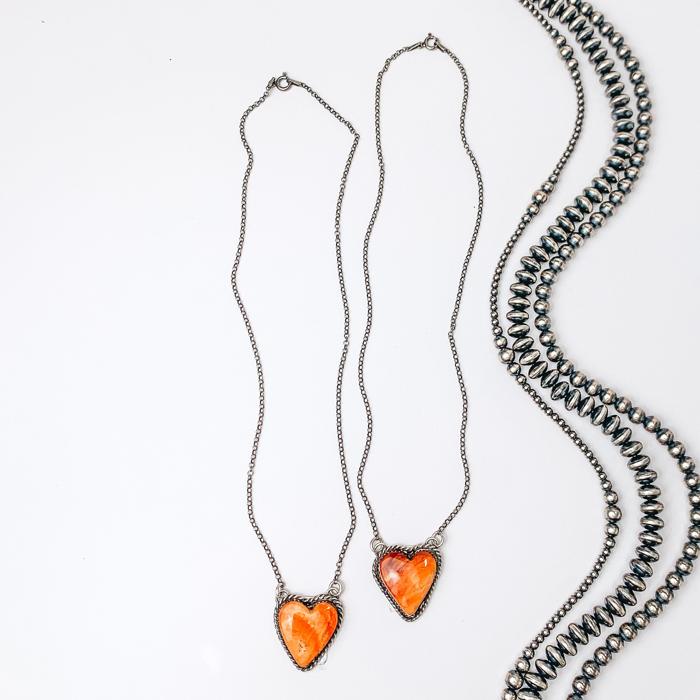 Handmade Navajo Sterling Silver Chain Necklace with Spiny Oyster Heart Pendant - Authentic Native American Jewelry for Women, Perfect for Boho Style & Special Occasions