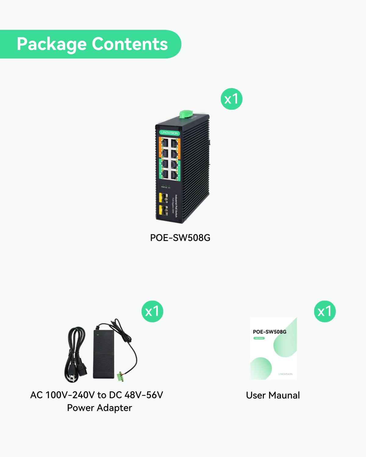 LINOVISION Industrial 8-Port Gigabit POE++ Switch with 4x 90W BT PoE Ports, 2x SFP Uplinks, 120W Budget - DIN Rail Mount for PTZ Cameras, IP Surveillance, POE Lighting & Network Devices | Ideal for Security Systems, Smart Offices & Industrial Automation