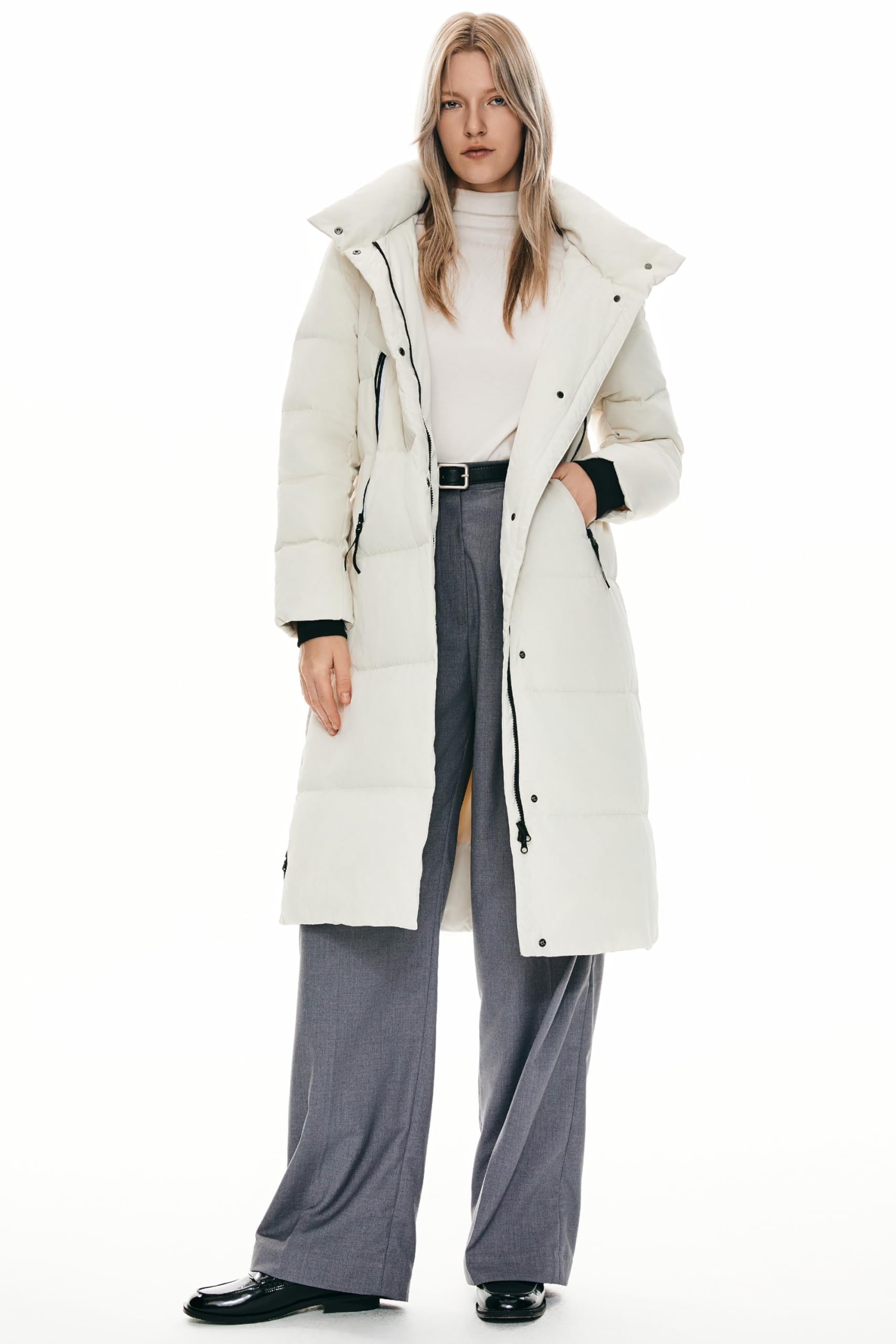 Orolay Women's Thickened Long Down Jacket - Winter Warm Hooded Puffer Coat with Side Zipper for Outdoor Activities & Cold Weather Protection