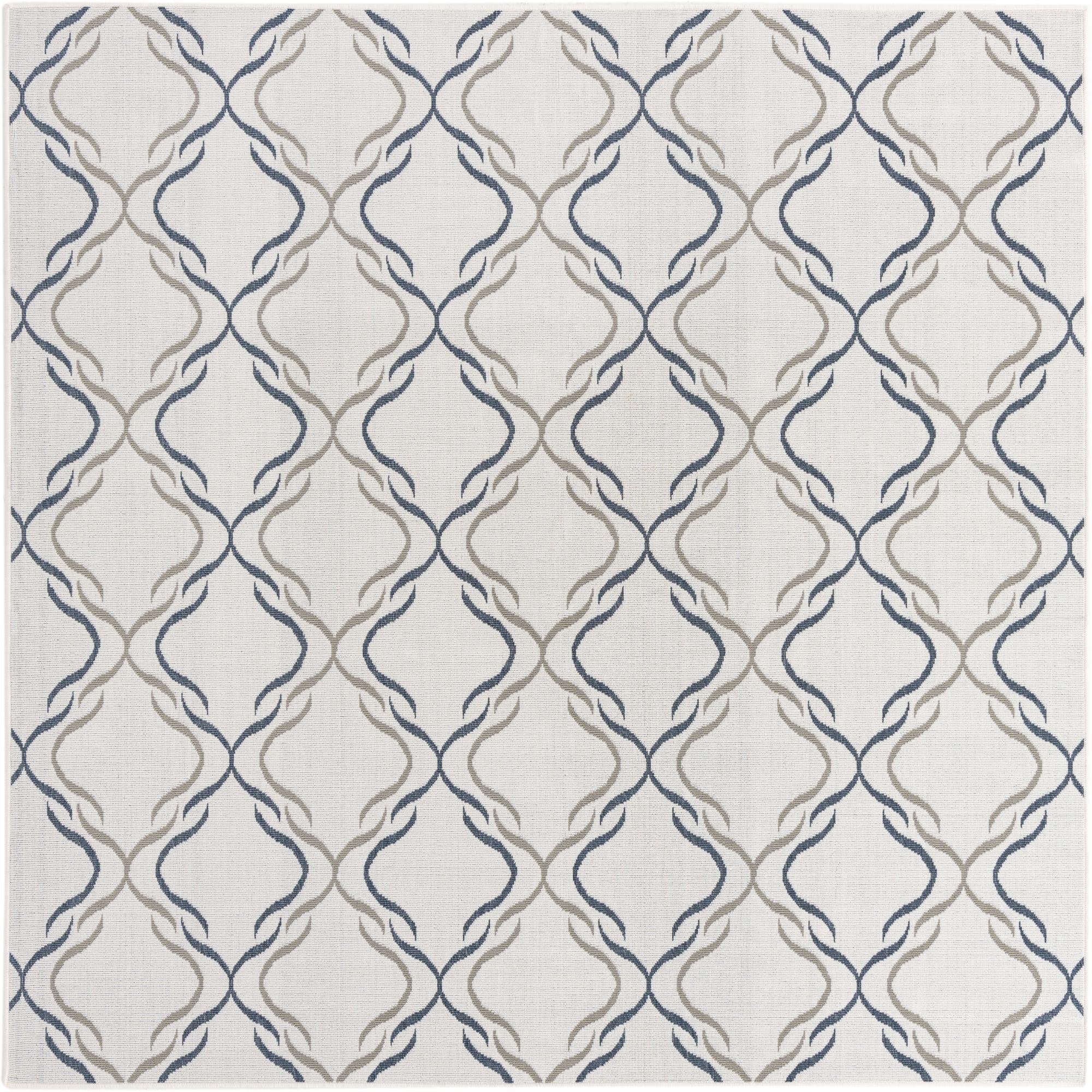 Outdoor Lattice Collection 8x8 FT Ivory Flatweave Rug - Durable Indoor/Outdoor Area Rug for Patio, Deck, Living Room & Kitchen | Water-Resistant & Easy to Clean