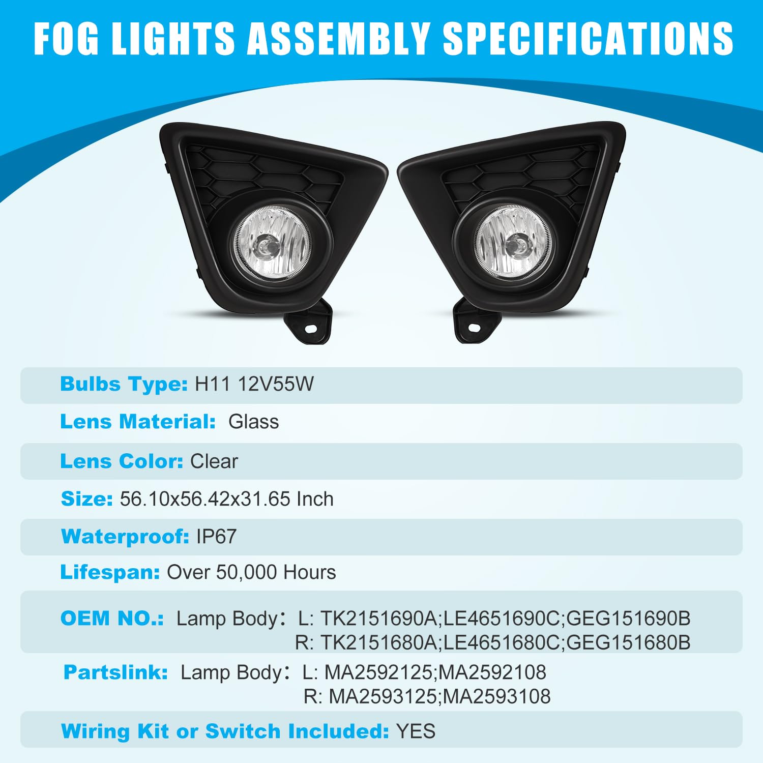 CPW LED Fog Lights Kit for 2013-2015 Mazda CX-5 - Waterproof Driving Lights with Wiring Harness & Switch - Perfect for Night Driving and Off-Road Adventures