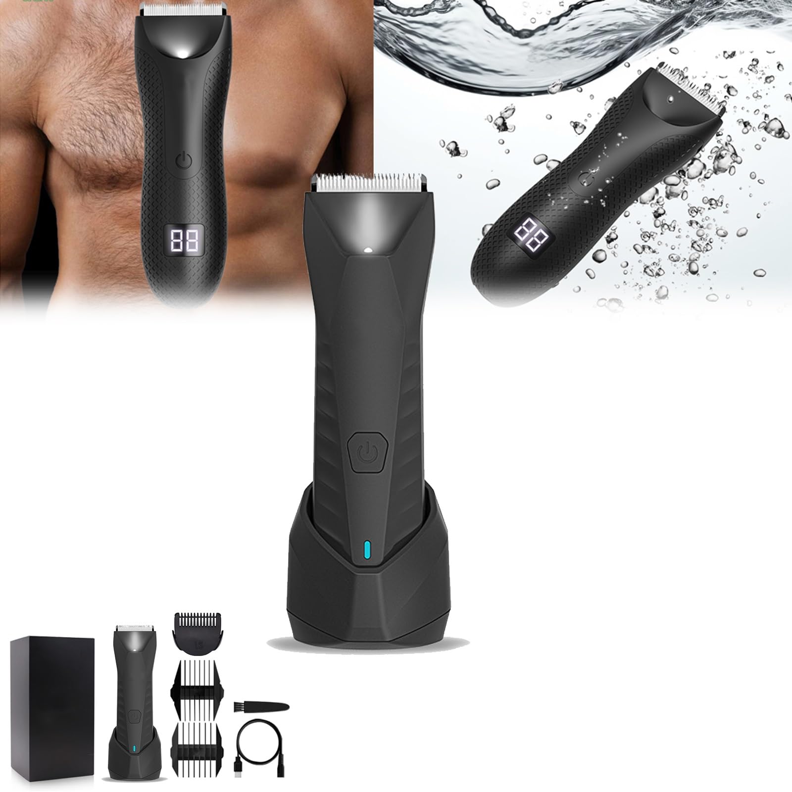VRSGS Electric Body Hair Trimmer for Men - Waterproof Cordless Body Shaver with LED Light for Chest, Back, Leg & Groin Hair Removal - Perfect for Travel, Gym & Home Use