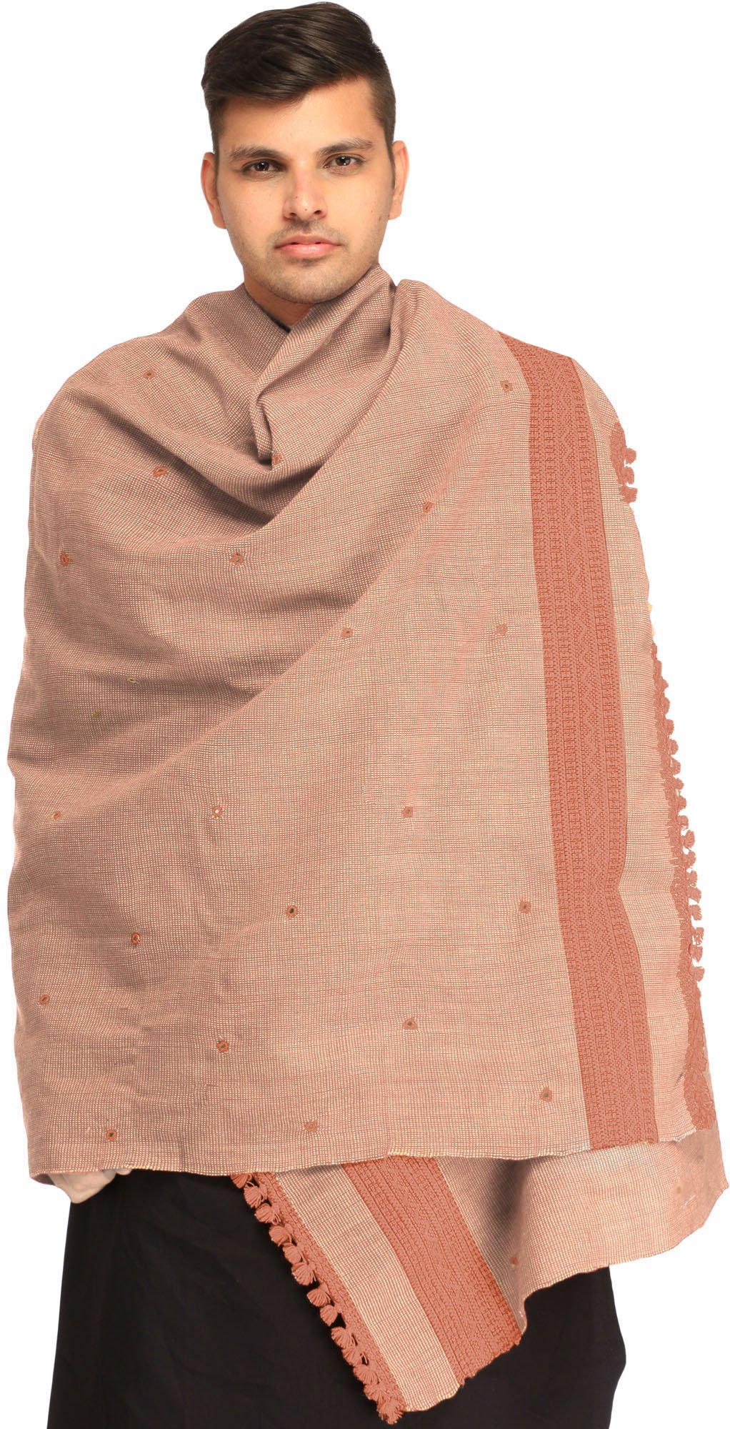 Authentic Kutch Men's Shawl - Handwoven Wool with Embroidered Mirrors & Decorative Border | Perfect for Winter Fashion, Festive Wear & Gift Giving