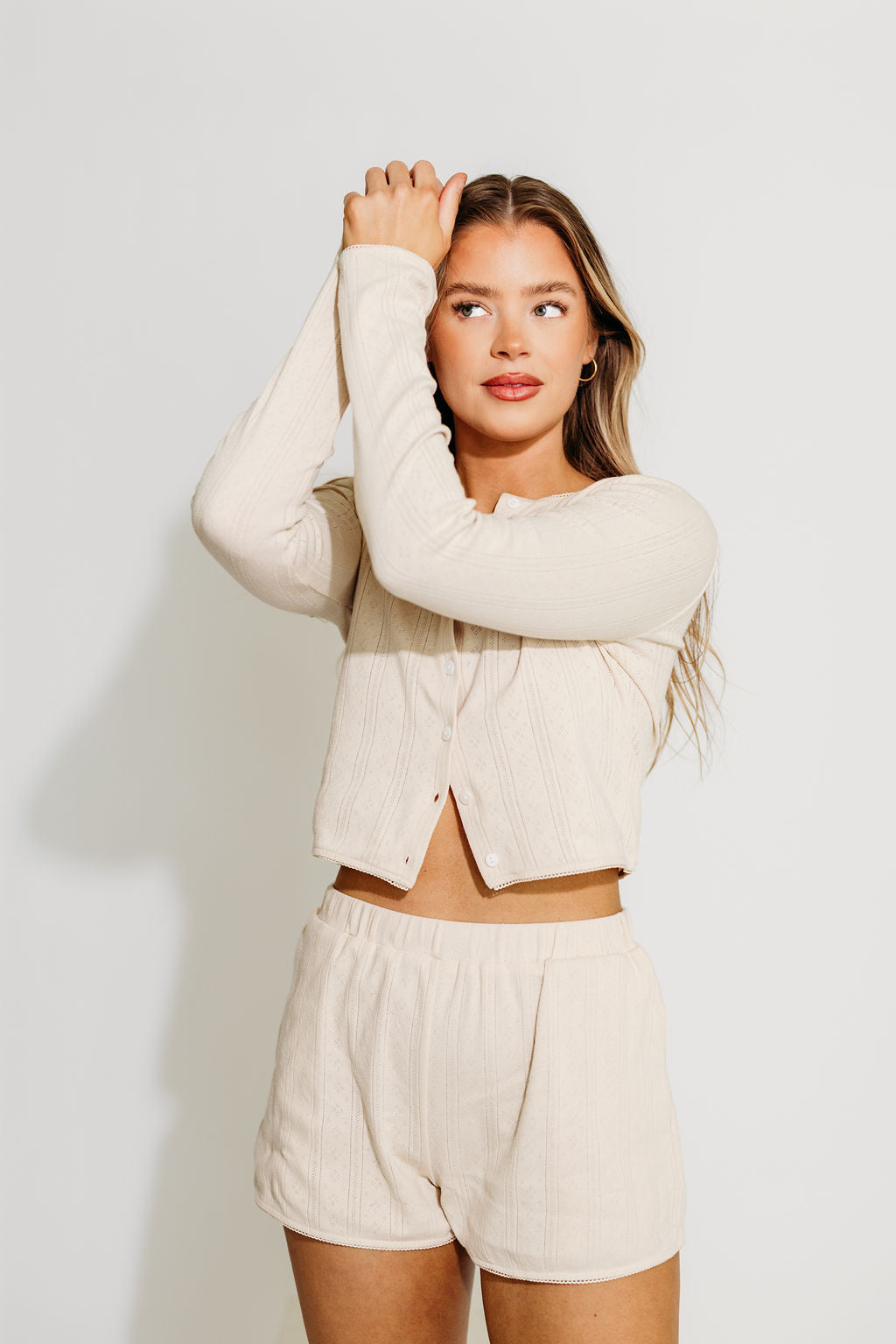 Andie Pointelle Short in Cream - Women's Lace Trim Knit Shorts for Summer, Lounge & Sleepwear | Soft & Breathable Cotton Blend