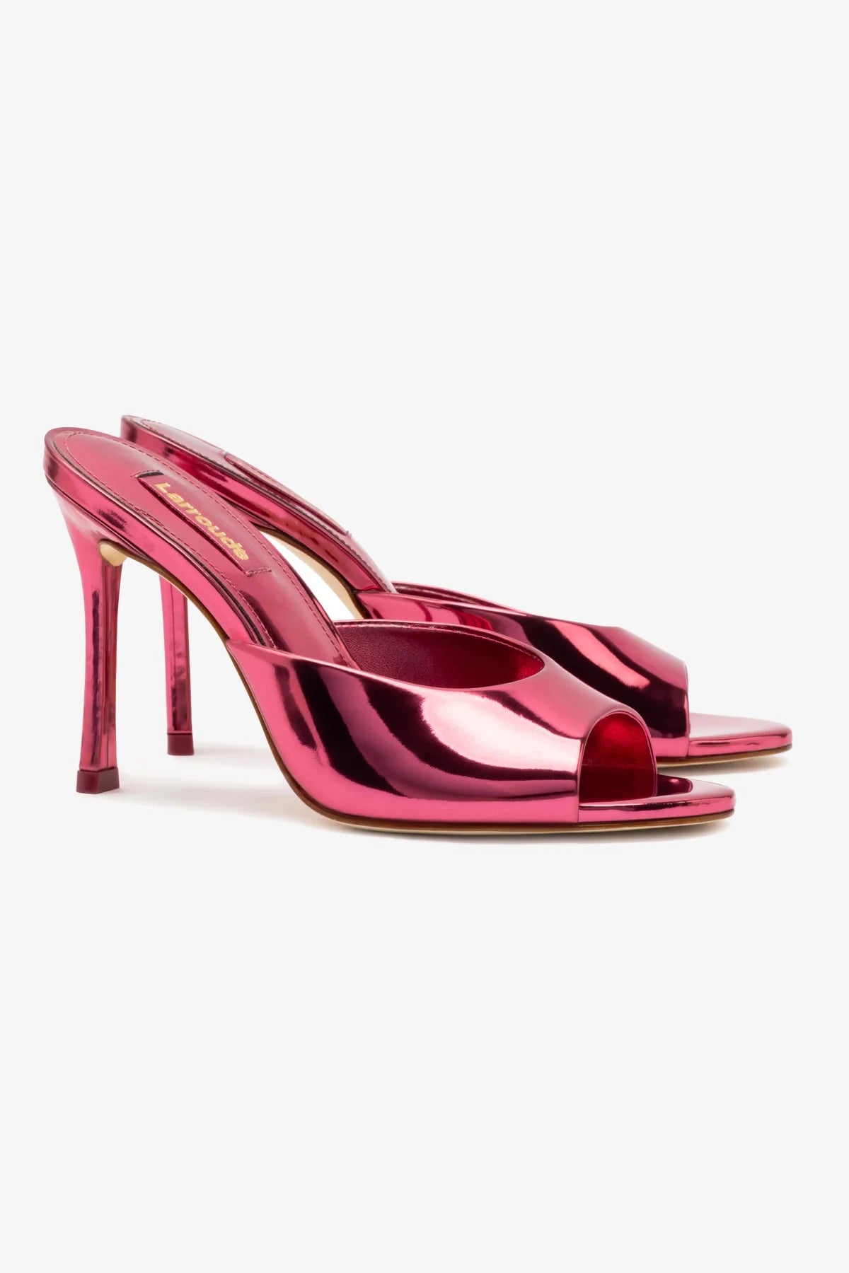 Jasmine Hi Mule Shoes in French Rose Specchio - Elegant Women's Mule Sandals with Mirror Finish for Summer Outfits & Beach Vacations