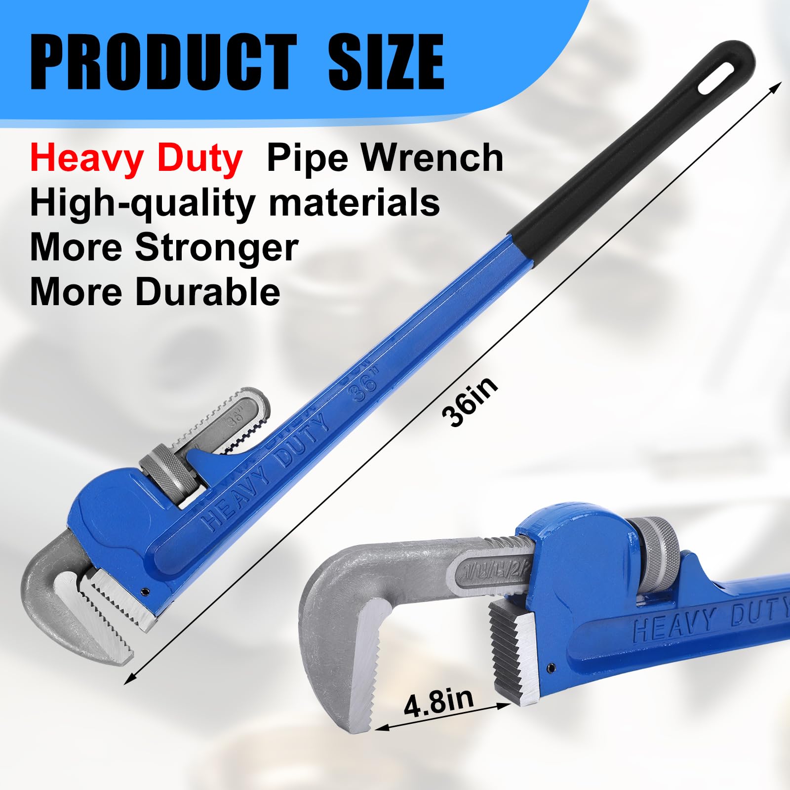 Gisafai 36-Inch Heavy Duty Adjustable Pipe Wrench Set - Alloy Steel Plumber's Wrench with Non-Slip Grip for Plumbing, HVAC, and Pipe Fitting - Professional Plumbing Tools for Home Repair and Industrial Use (Blue)