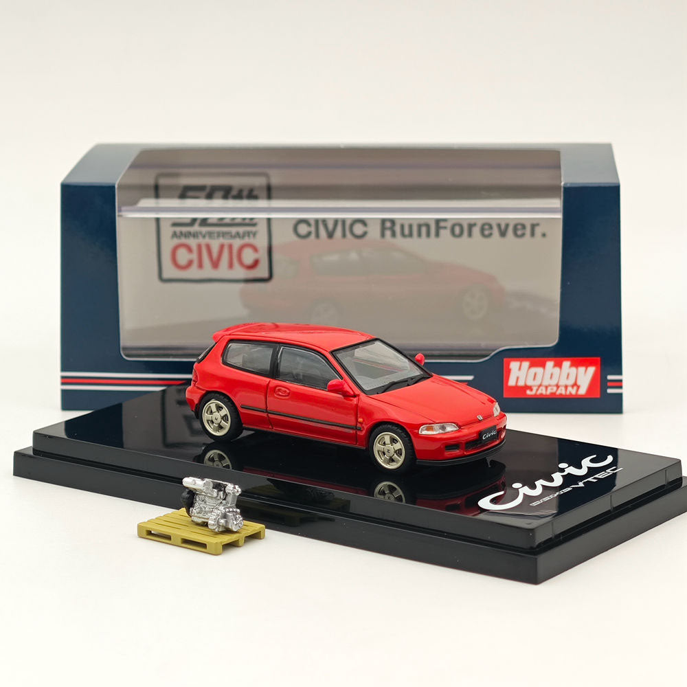 1/64 Scale Honda Civic EG6 Sir S Diecast Model Car with Engine Display - Milano Red HJ641017SR - Collectible Hobby Japan Diecast for Car Enthusiasts (Ships from USA) | Perfect for Display, Gifts, and Car Model Collections