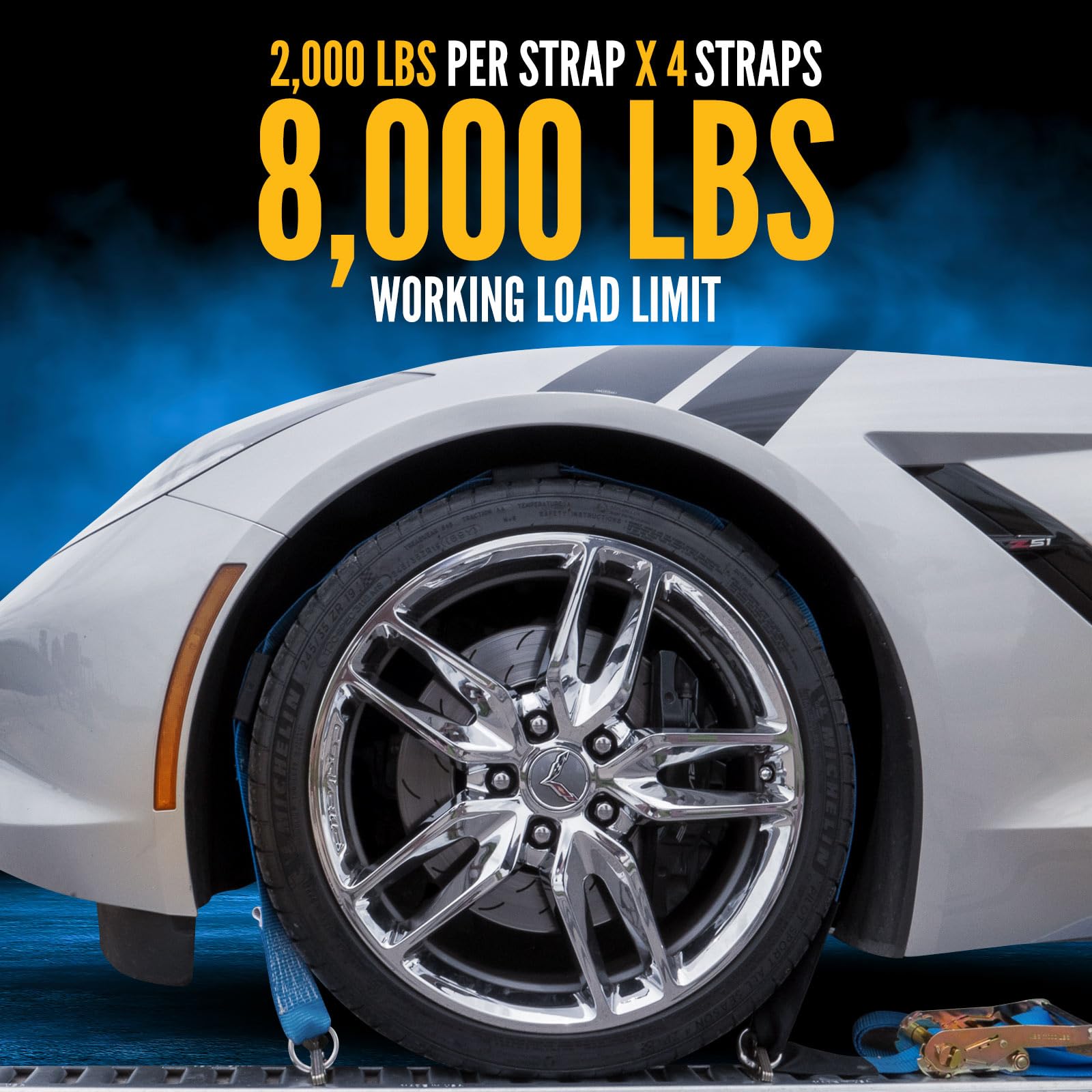 2-Pack Heavy-Duty Wheel Straps with E-Track Fittings - 2000LB Capacity Polyester Tie Downs for Low Clearance Car Hauling - Secure Vehicle Transport for Trailers, Trucks & Auto Shipping