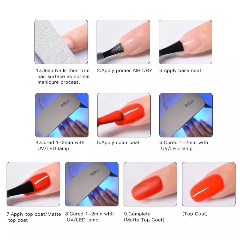 Coslifestore 4-in-1 UV Nail Polish Set - Matte Top Coat, Glossy Finish, Base Coat & Primer for Acrylic/Polygel/Gel Nails - 7.5ml Each - Perfect for Nail Extensions, DIY Manicures & Home Nail Art