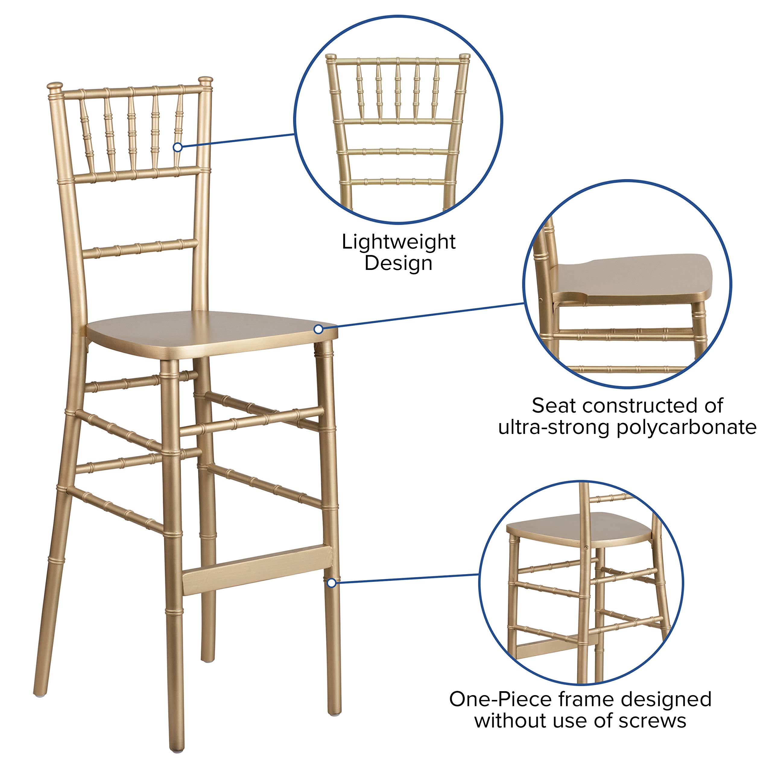 Premium Gold Wood Chiavari Bar Stool - Elegant Wedding, Party & Event Seating - Perfect for Banquets, Receptions & Home Decor