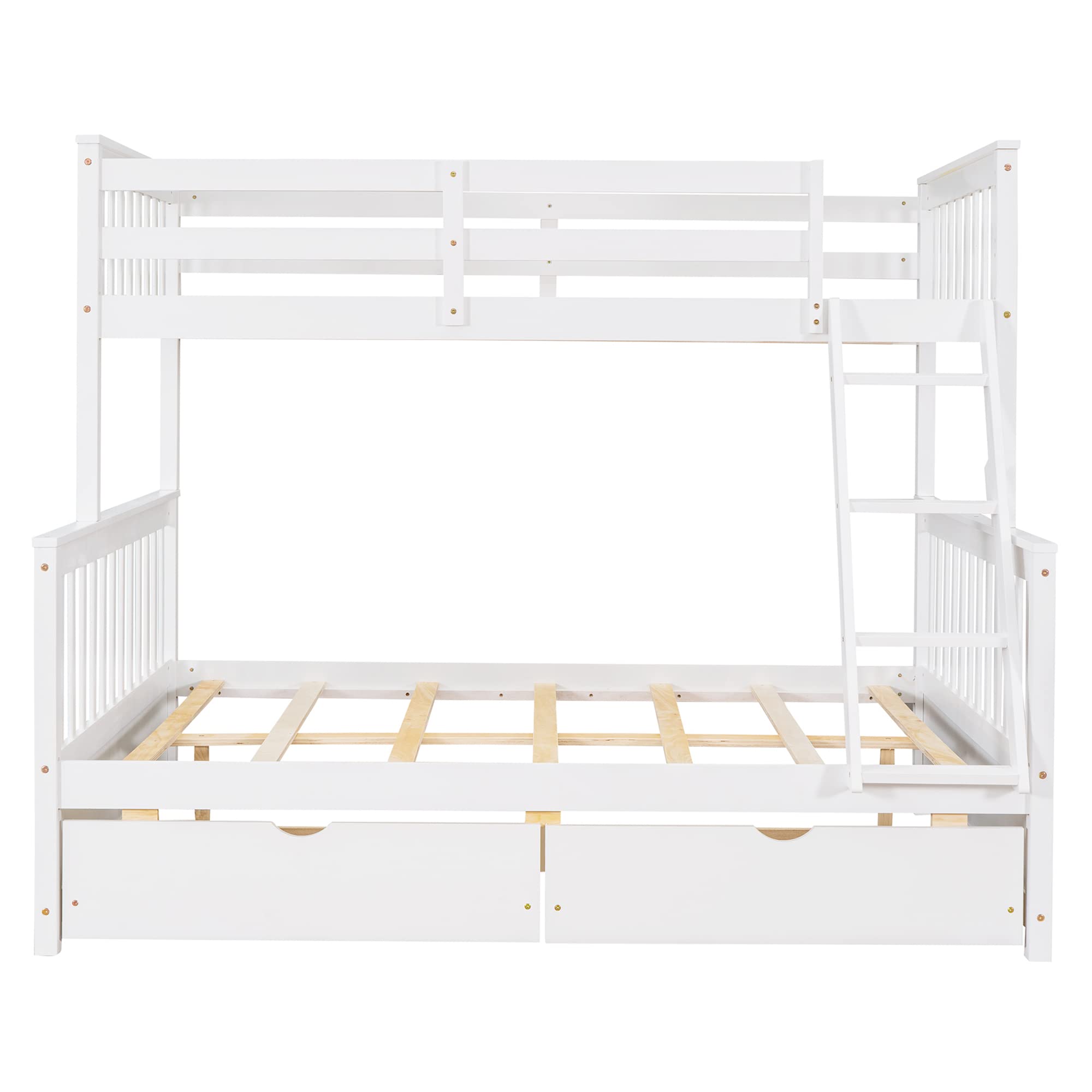 P PURLOVE Twin Over Full Bunk Bed with Storage - Wood Frame for Kids & Teens - Space Saving Bedroom Solution