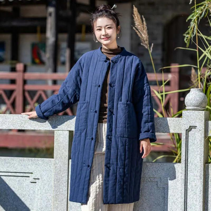 Women's Red Oversized Linen Padded Long Sleeve Winter Coat - Warm & Stylish Outerwear for Cold Weather, Snow Days & Winter Fashion