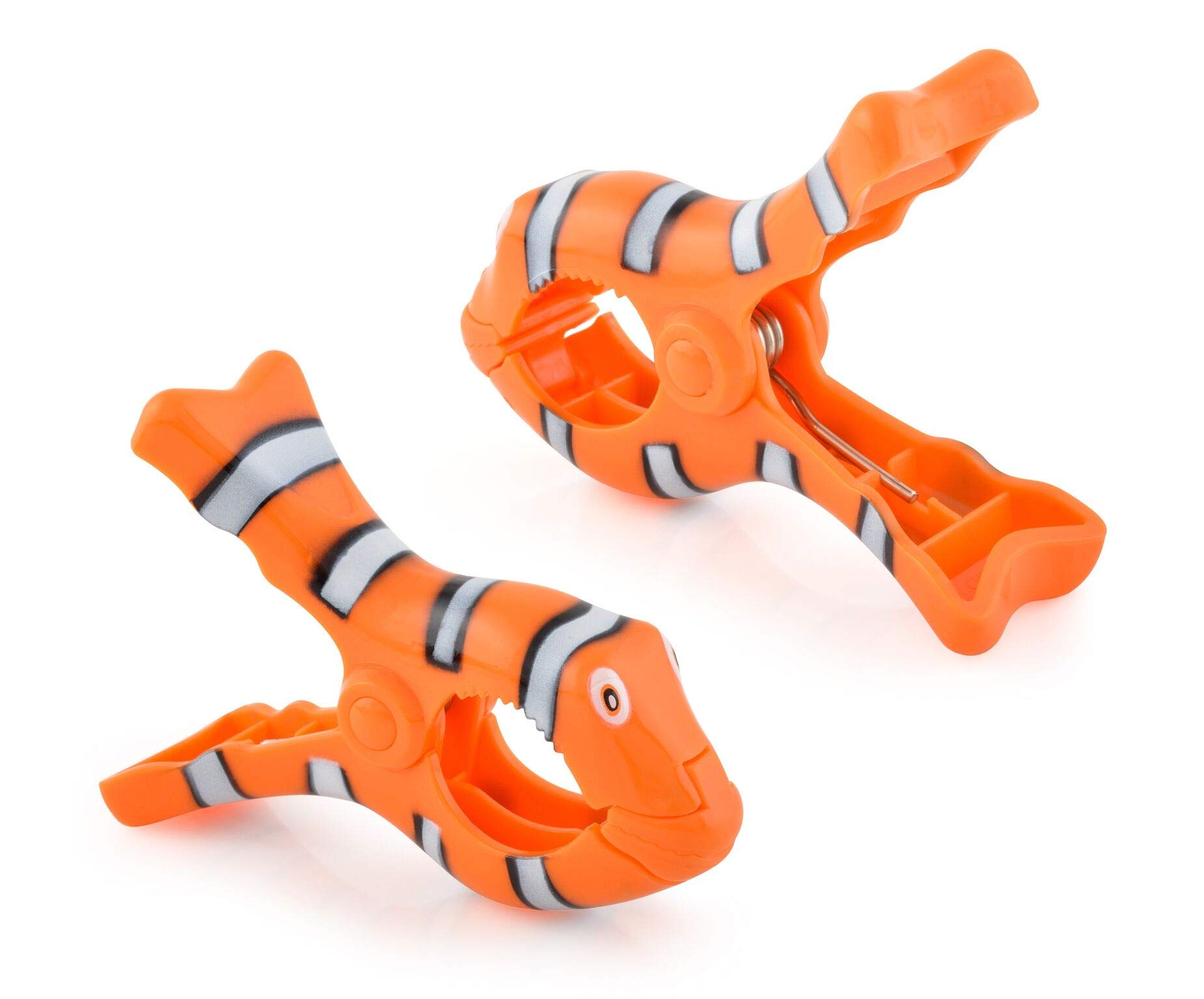 O2COOL Bocaclips - 2 Pack Beach Towel Clips for Chairs, Perfect for Pool, Patio & Beach Accessories - Clown Fish Design - Secure Towels on Loungers, Chairs & Outdoor Furniture