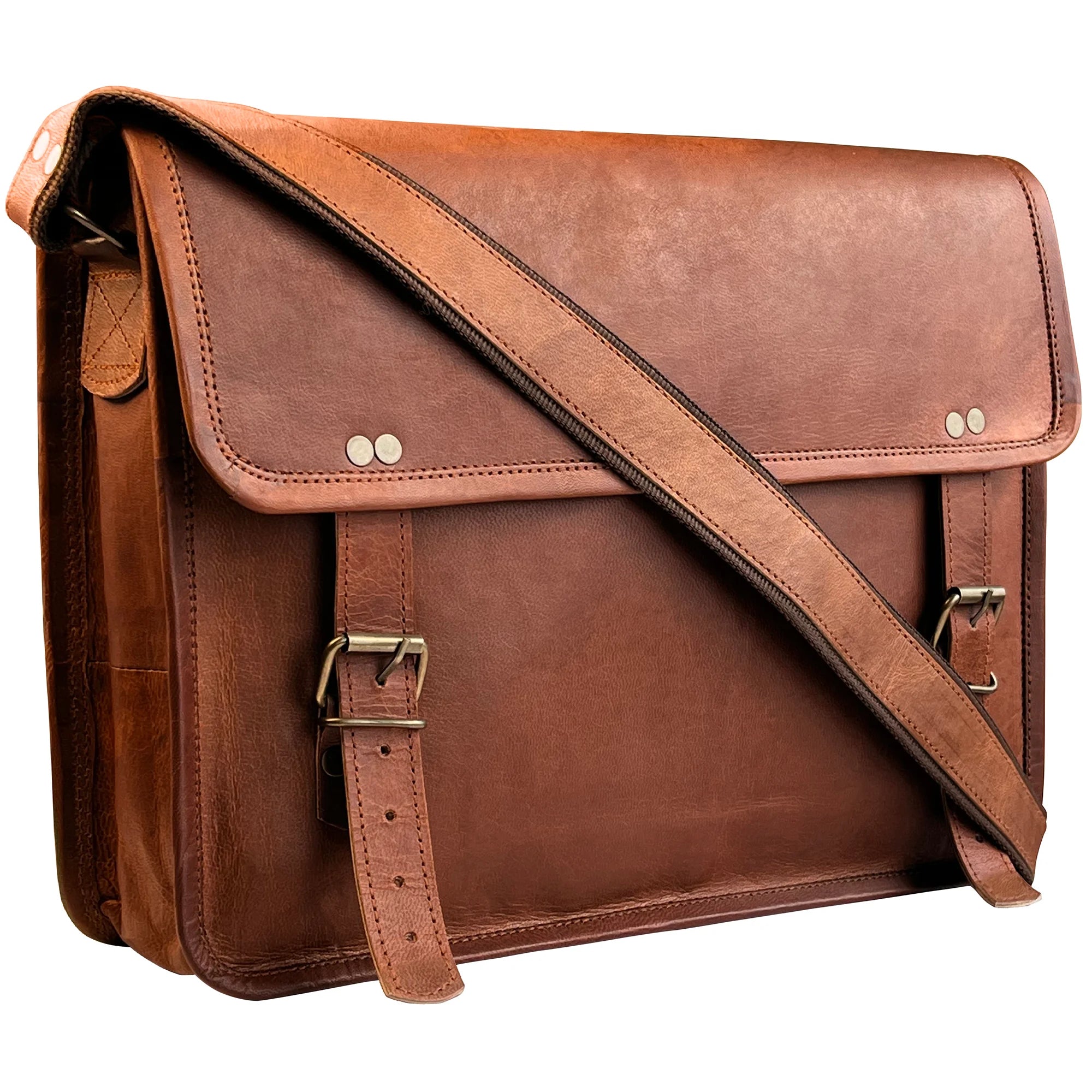 Premium Genuine Leather Laptop Messenger Bag for 14 Inch Notebook - Business, Work & Travel - Perfect for Professionals, Students & Commuters