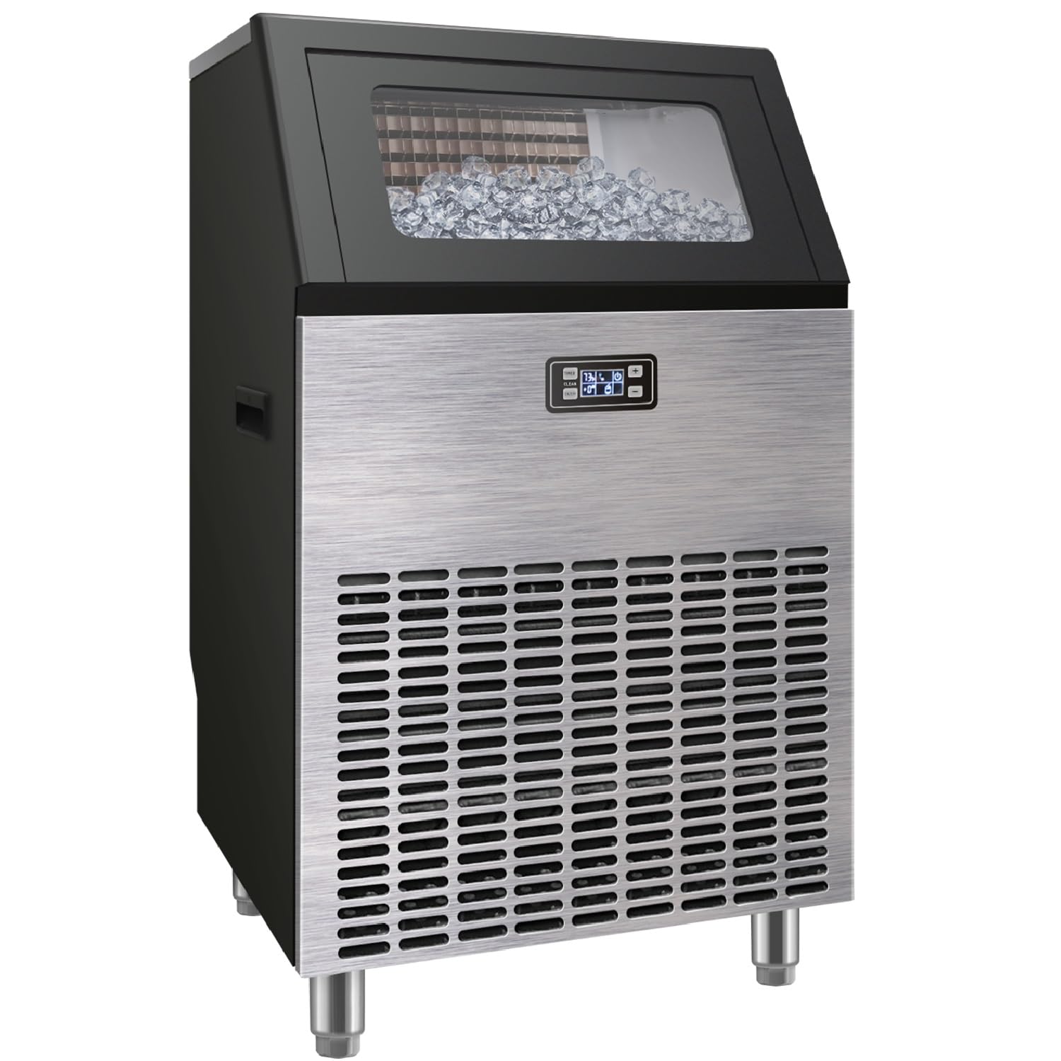 Commercial Ice Maker Machine - 200lbs/24H Stainless Steel Under Counter Ice Maker with 55lbs Storage, Freestanding Cube Ice Machine for Restaurants, Bars, Cafes & Home Use