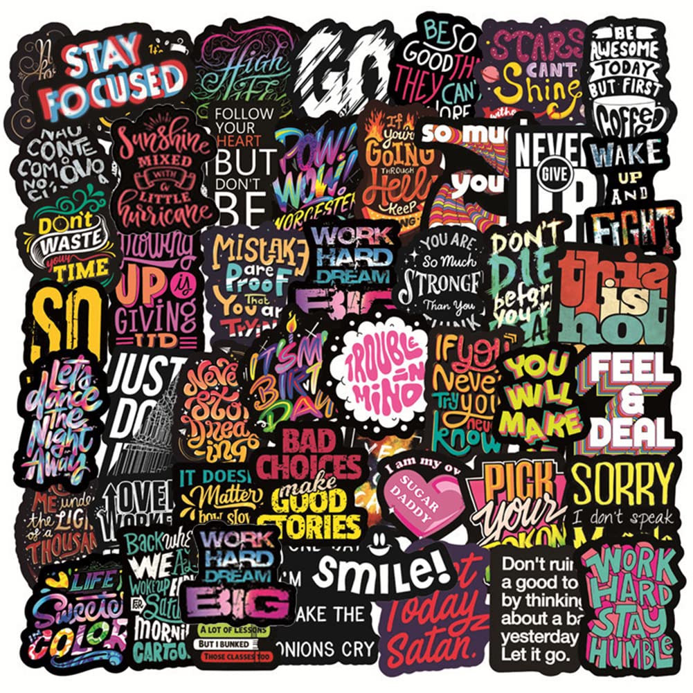50 Pcs Motivational Quote Stickers - Waterproof Vinyl Decals with Inspirational Words for Teens & Adults - Perfect for Water Bottles, Laptops, Bikes, Luggage & Phones - Great for School, Office & Daily Encouragement