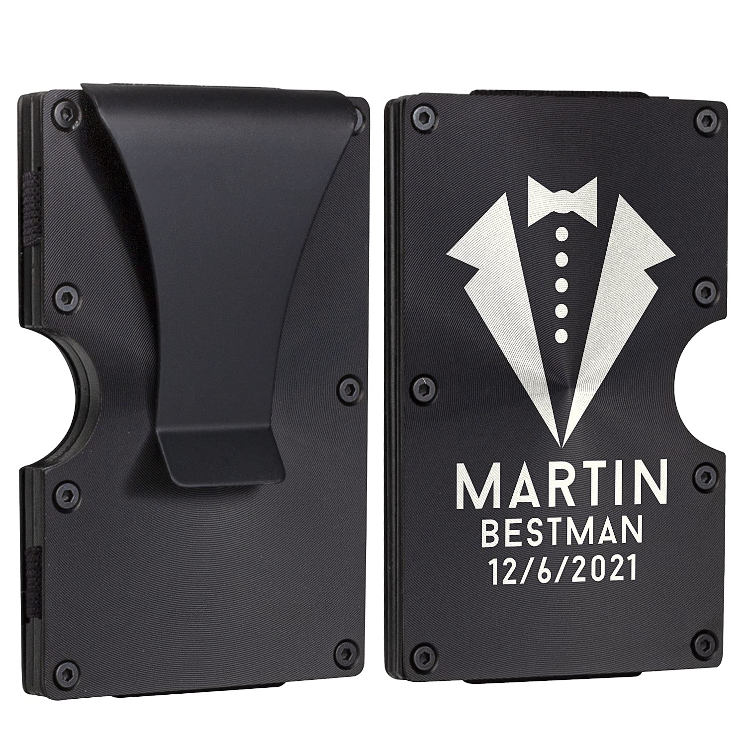 Custom Engraved Groomsmen Wallets Set - Personalized Metal Money Clip & Credit Card Holder - Best Man Wedding Gift Ideas - Black Aluminum Wallets for Groomsmen, Best Man, Ushers - Perfect for Wedding Parties, Bachelor Gifts & Anniversary Presents
