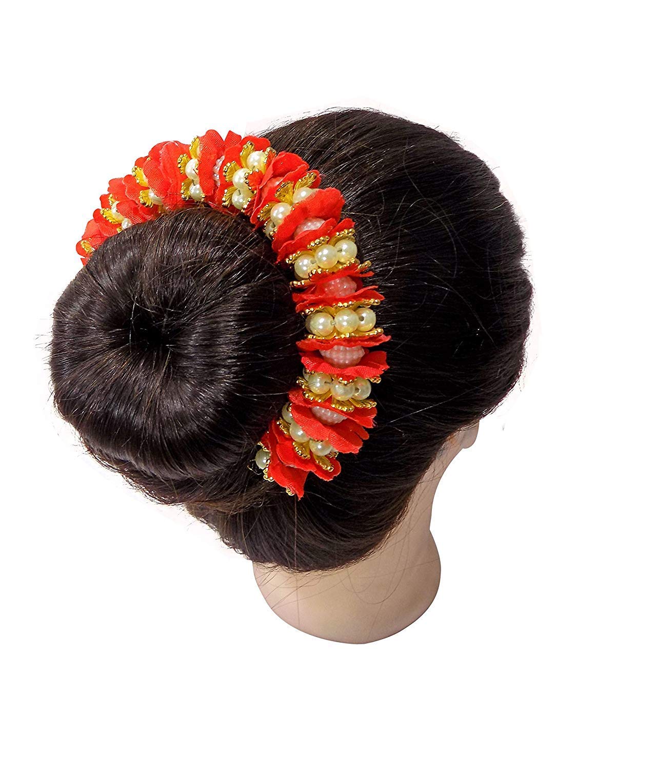 Baal Gajra Hair Accessories for Women | Bridal Hair Bun Decorations | Pack of 1 Orange Moti Gajra | Perfect for Weddings, Parties & Traditional Occasions