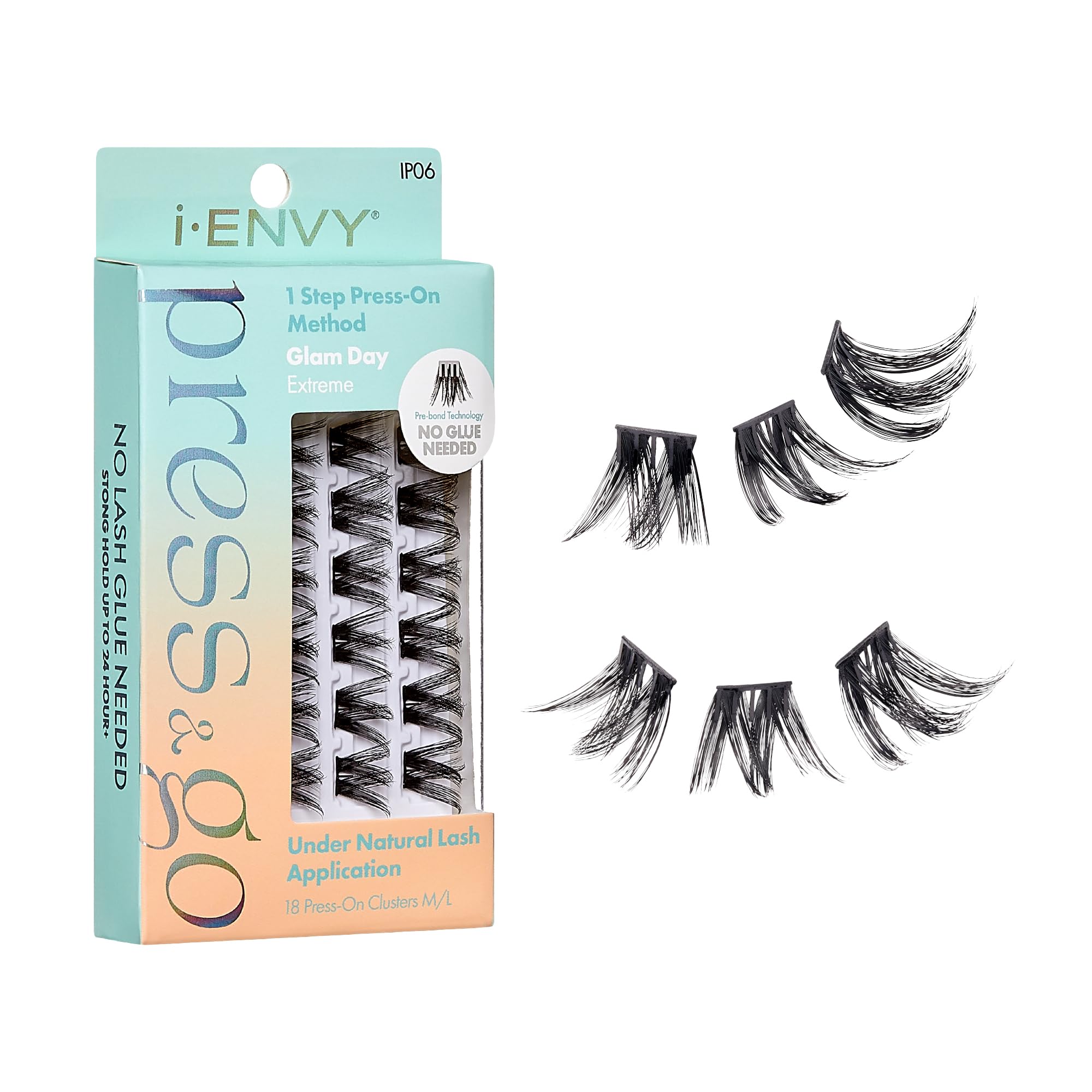 i-ENVY Press&Go Self-Adhesive Eyelash Clusters - No Glue Needed False Lashes for Easy 1-Step Application | No Damage or Residue | Perfect for Daily Wear, Parties & Special Occasions (Glam Day Extreme)