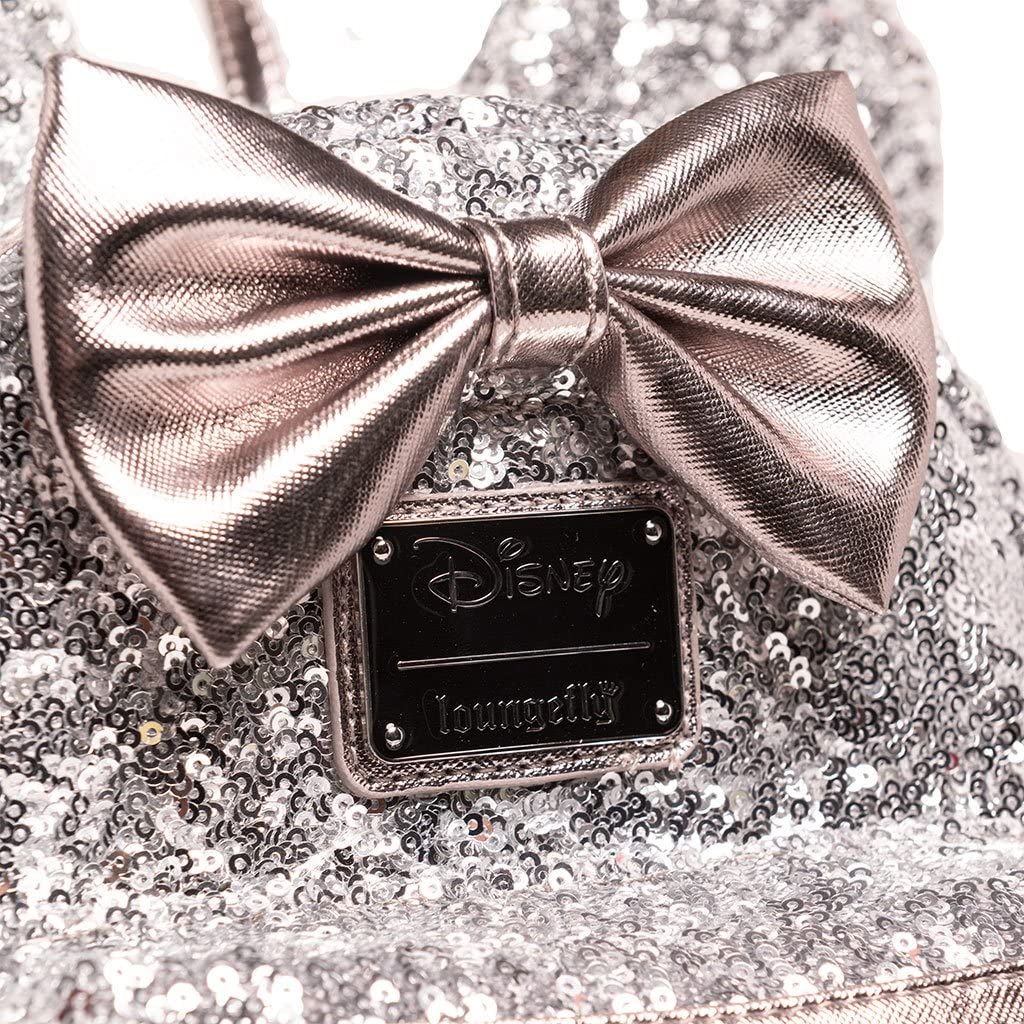 Loungefly Disney Minnie Mouse Silver & Pink Sequin Mini Backpack WDBK0645 - Rose Gold Glam for Women | Perfect for Theme Parks, Cosplay & Everyday Fashion