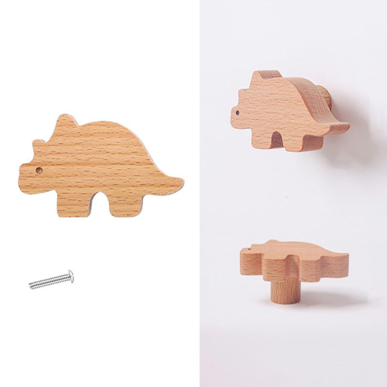 Dinosaur Drawer Pulls - Wooden Dresser Knobs for Baby Room, Unique Decorative Cabinet Handles for Closet & Wardrobe - Perfect for Nursery Decor, Kids Furniture & Home Organization