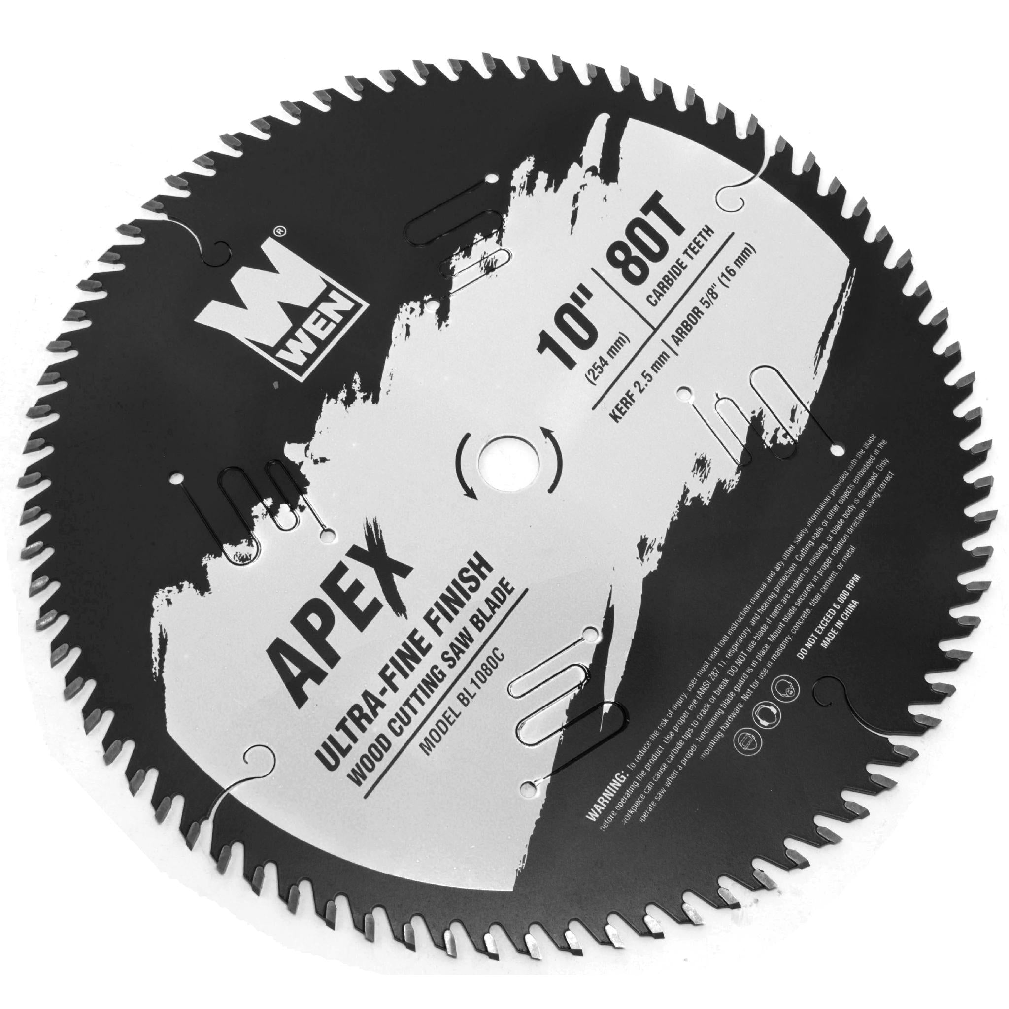WEN BL1080C 10-Inch 80-Tooth Carbide Tipped Saw Blade - Ultra Fine Finish Industrial Woodworking Blade with Cool Cut Coating | Perfect for Table Saws, Miter Saws & Precision Wood Cutting