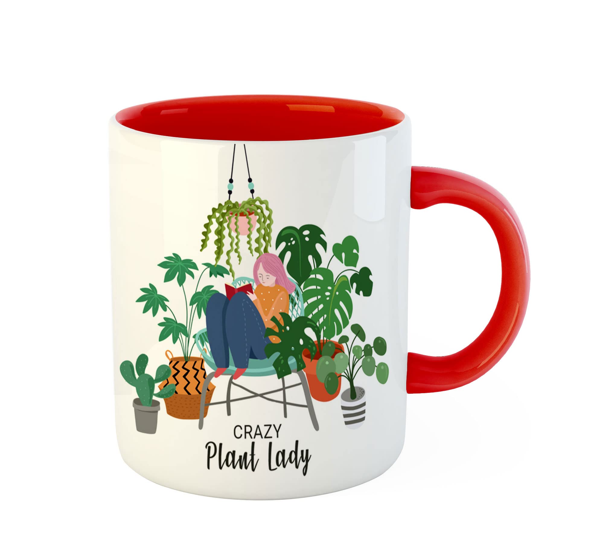 ASHVAH Crazy Plant Lady Ceramic Coffee Mug - Best Gift for Plant Lovers & Gardeners (Red) - Perfect for Home, Office & Gardening Enthusiasts