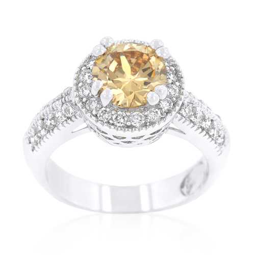 Elegant Champagne Halo Engagement Ring - 14K Gold Diamond Wedding Band for Women | Perfect for Proposals, Anniversaries & Special Occasions